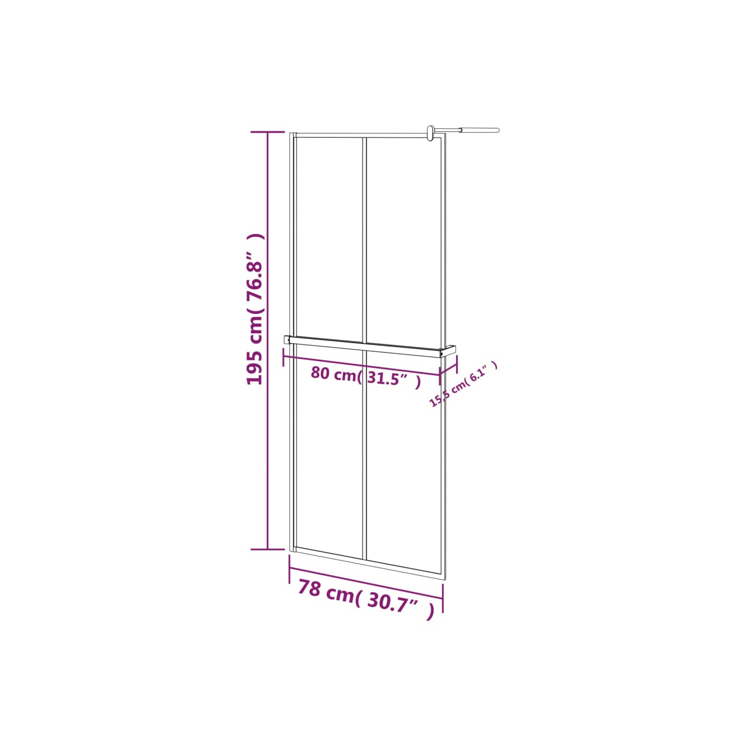 vidaXL Walk-in Shower Wall with Shelf Black 80x195cm ESG Glass&Aluminium