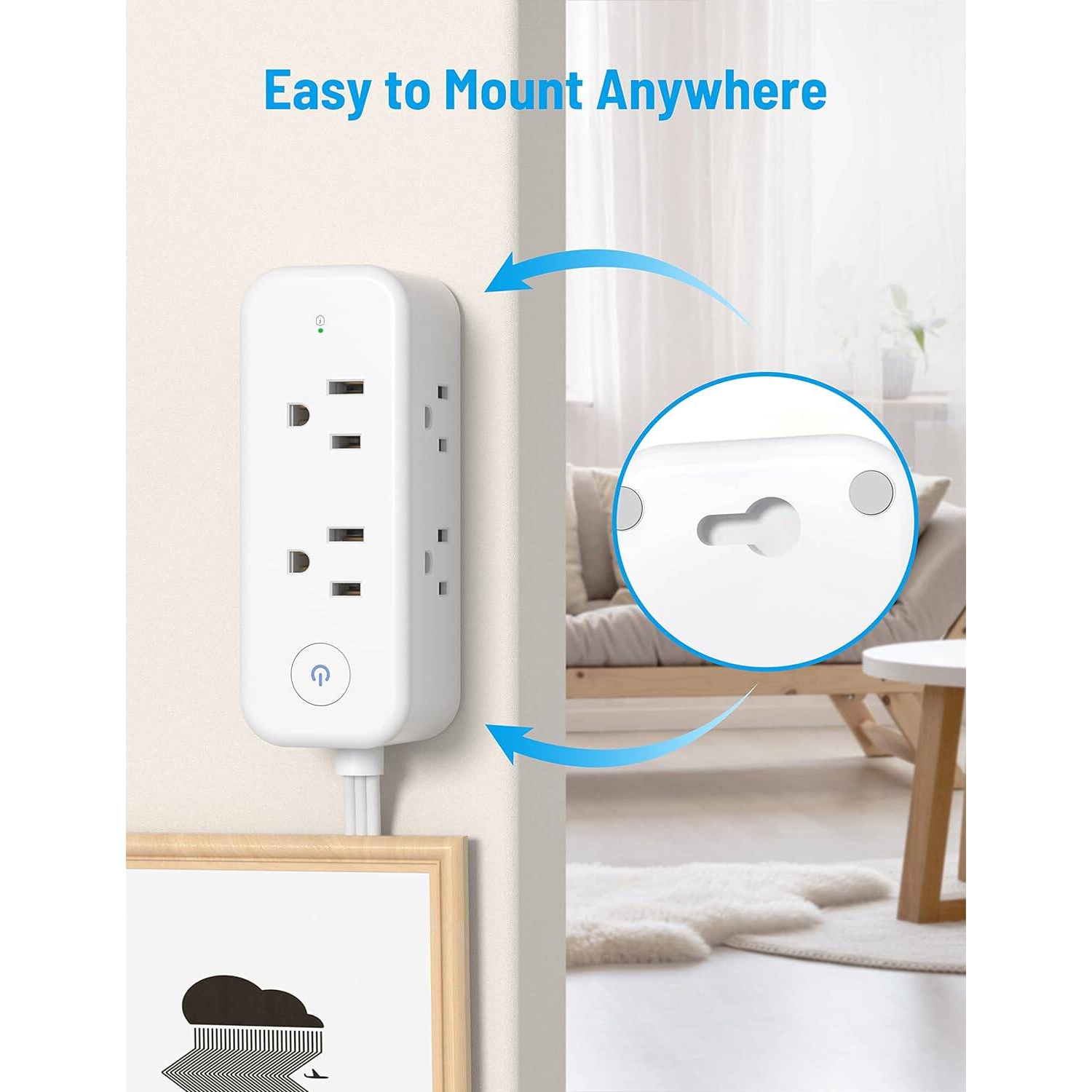 Ultra-Thin Flat Plug Power Bar USB C, Flat Extension Cord Indoor 5ft Surge Protector, 6 Multi Plug Outlets 3 USB Ports for Home Office Supplies