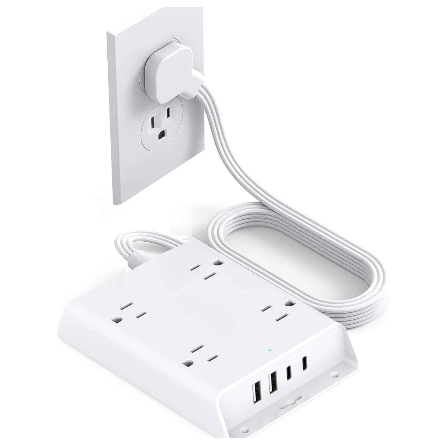 Parasurtenseur, 4 prises, station de chargement de bureau, rallonge 5&nbsp;pi à prise plate, chargeur mural USB 4 pour le bureau à domicile