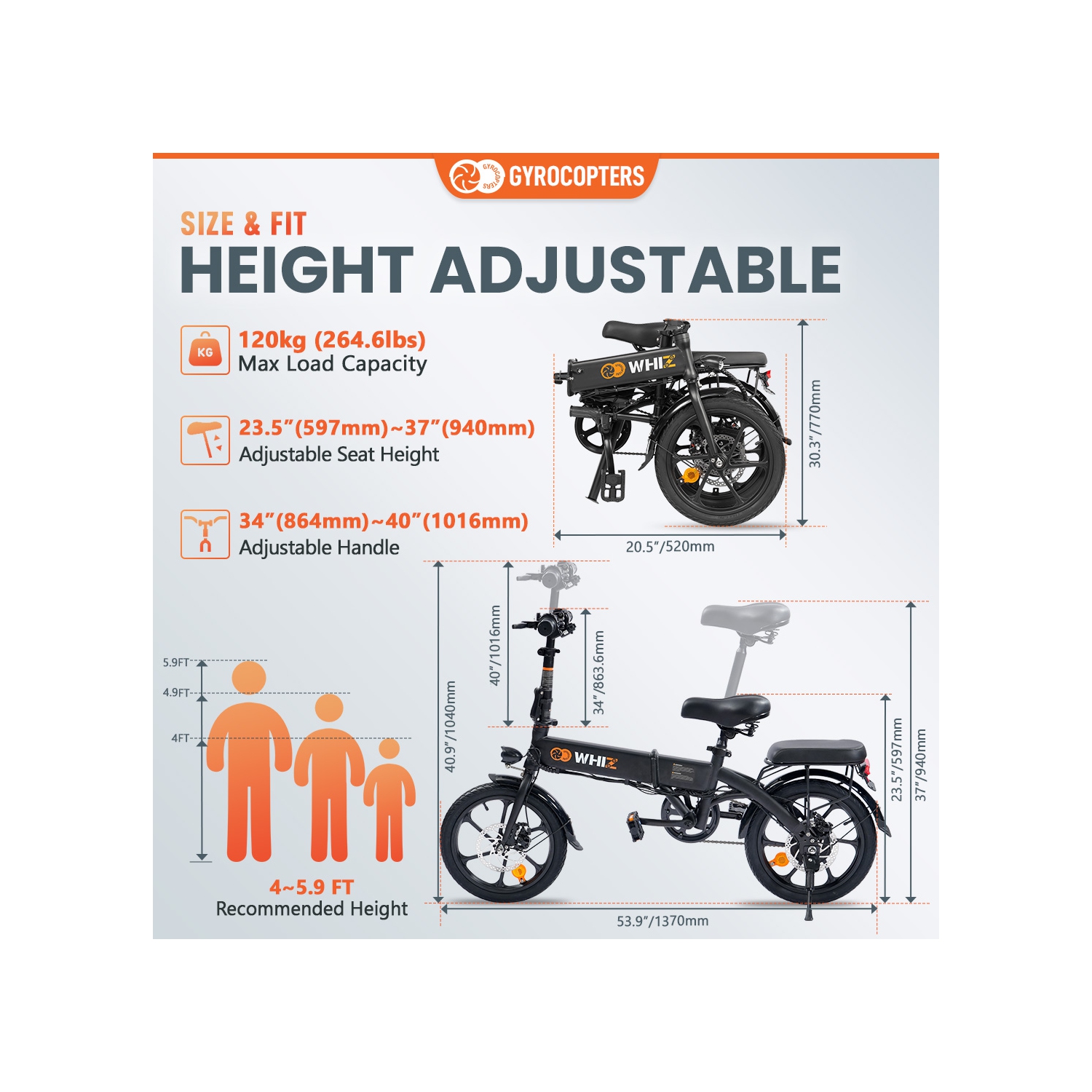 Remis à neuf vélo électrique pliable Whiz de Gyrocopters | compact pliable à 3 niveaux pour vélo électrique | moteur 350W | vitesse jusqu'à 25kmh