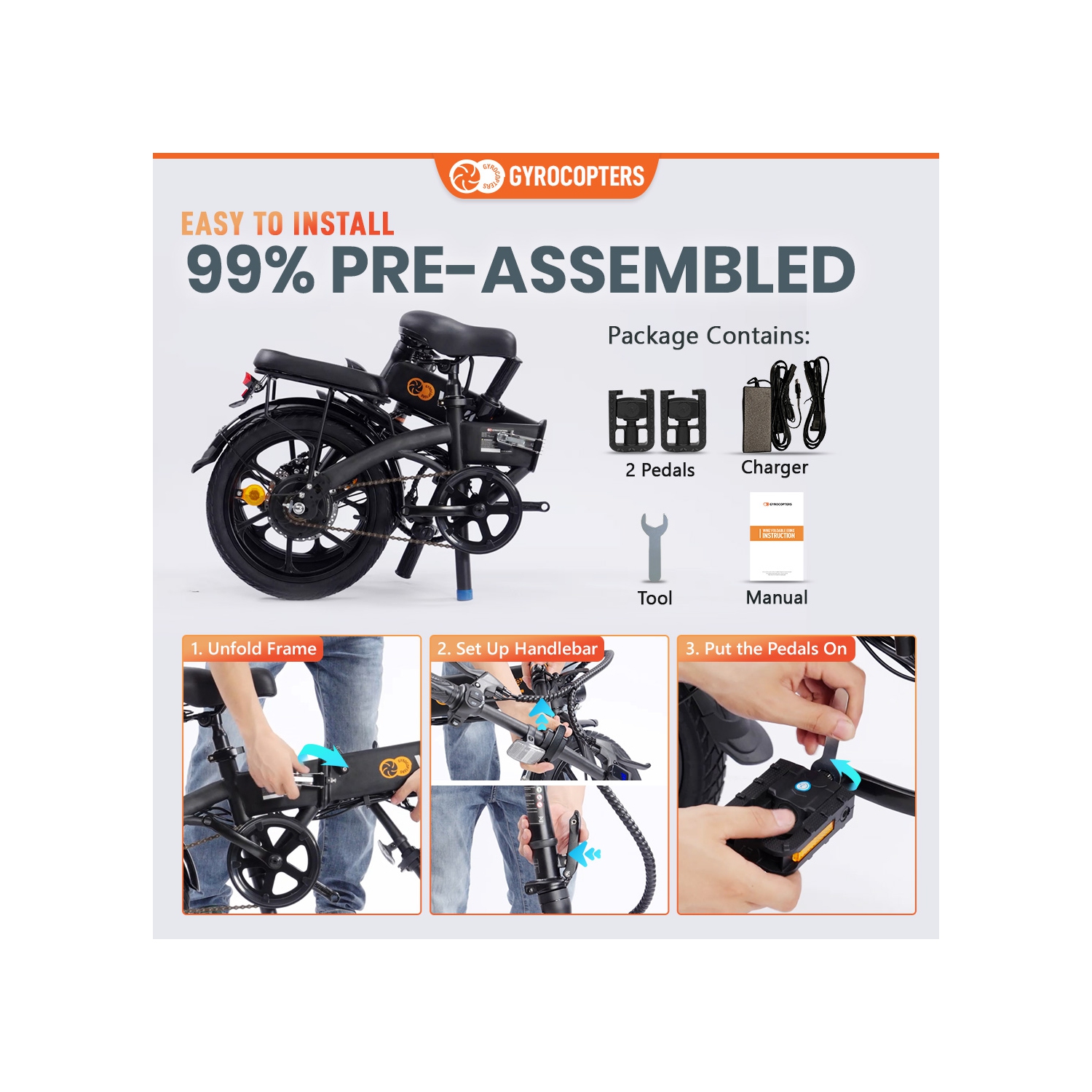 Remis à neuf vélo électrique pliable Whiz de Gyrocopters | compact pliable à 3 niveaux pour vélo électrique | moteur 350W | vitesse jusqu'à 25kmh