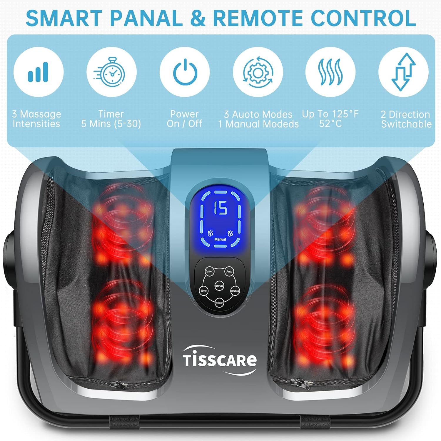 TISSCARE Shiatsu Foot Massager with Heat for Neuropathy, Plantar Fasciitis, Circulation, and Pain Relief