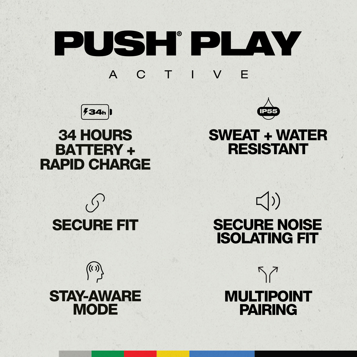 Skullcandy Push Play Active In-Ear Sound Isolating True Wireless Earbuds - Black