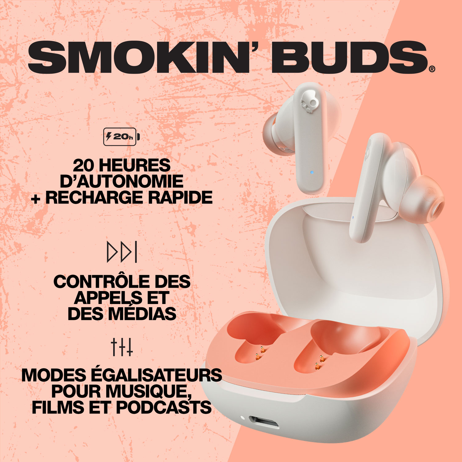 Skullcandy Smokin' Buds In-Ear Sound Isolating True Wireless Earbuds - Bone Orange