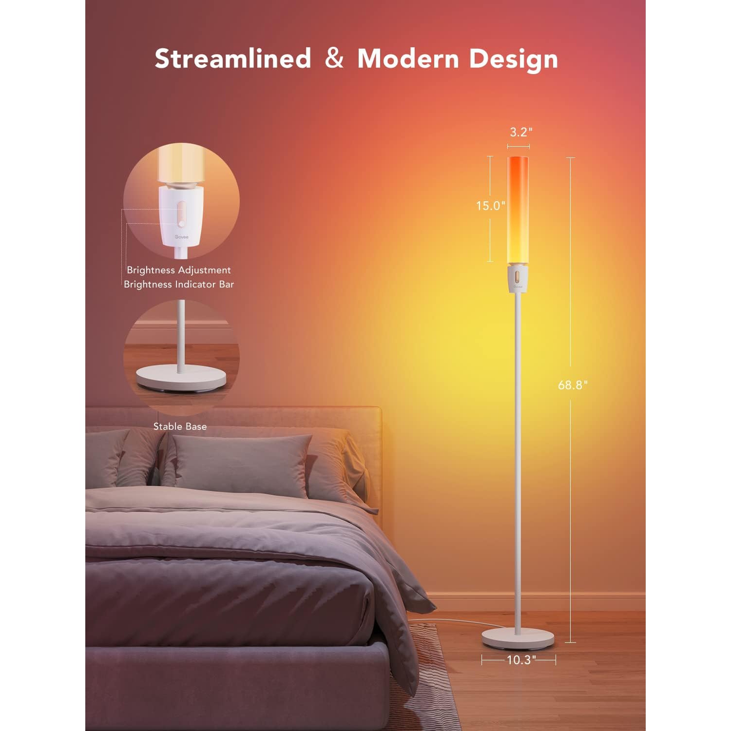 Refurbished - Govee RGBIC Cylinder Floor Lamp, LED Corner Floor Lamp with Wi-Fi App Control