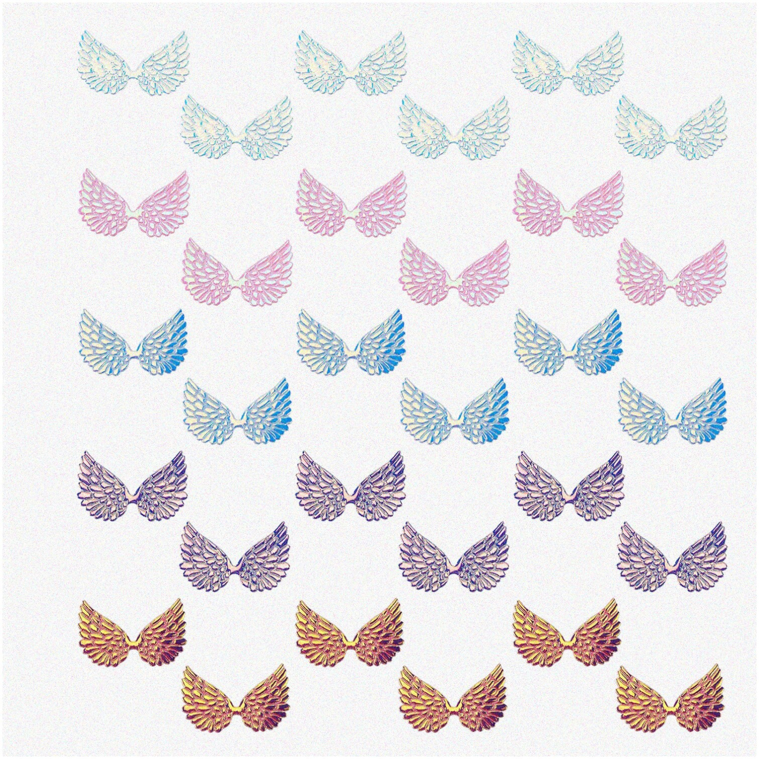 Iridescent Angel Wings Patch Set - 40pcs Laser Fabric Embossed Mini Wings in 5 Colors for DIY Clothing Decoration, Shirts, Jeans, Sewing - Ornament Supplies