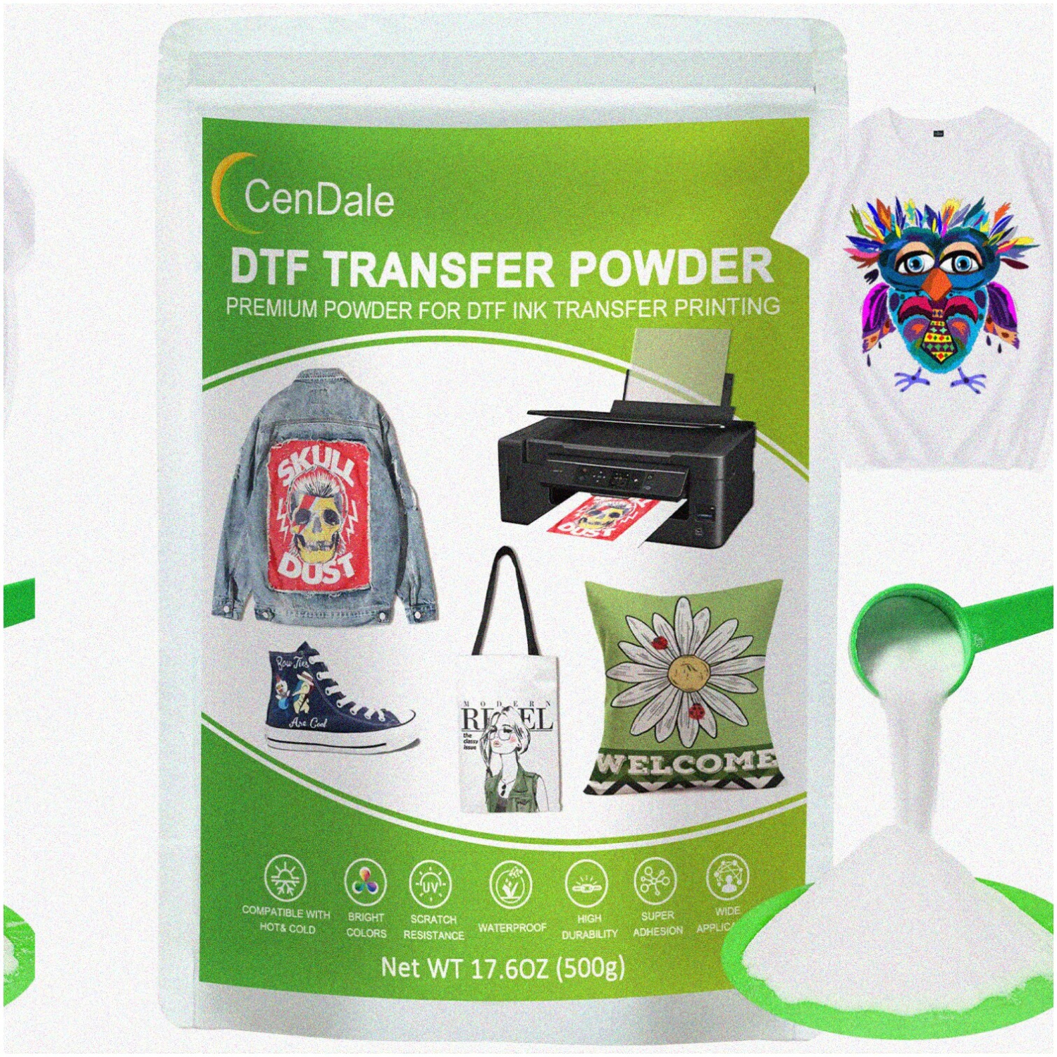 SubliMelt DTF Powder: 500g 17.6oz White Hot Adhesive for Sublimation. Compatible with DTF & DTG Printers. Ideal DTF PreTreat for Fabric, Jeans & Cotton T-Shirts.