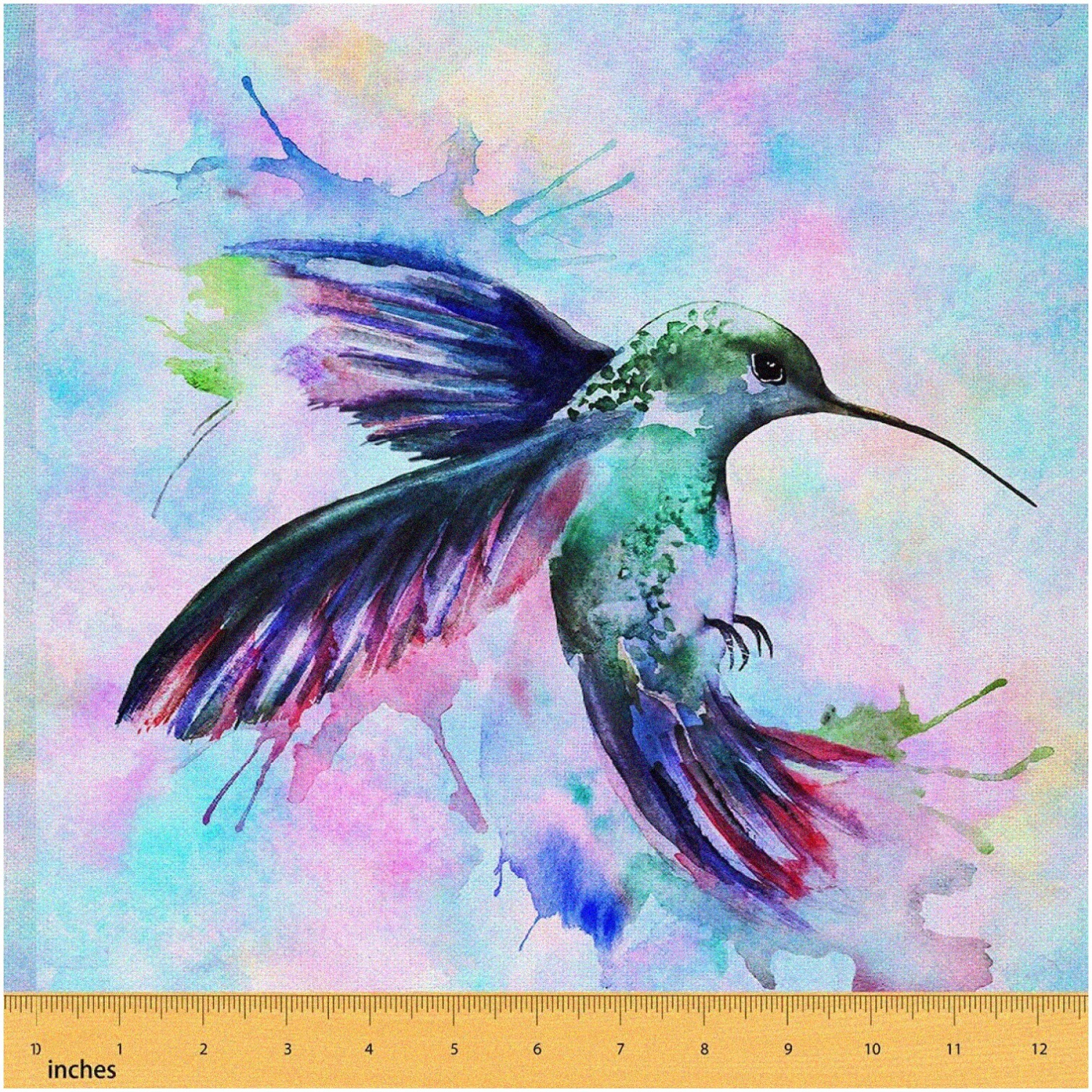 Watercolor Wildlife Fabric - Boho Tie Dye Hummingbird Yardage: Vibrant Indoor/Outdoor Upholstery & Quilting Material for Sewing & Decor. 2 Yards of Cartoon Wild Animal Bird Print!