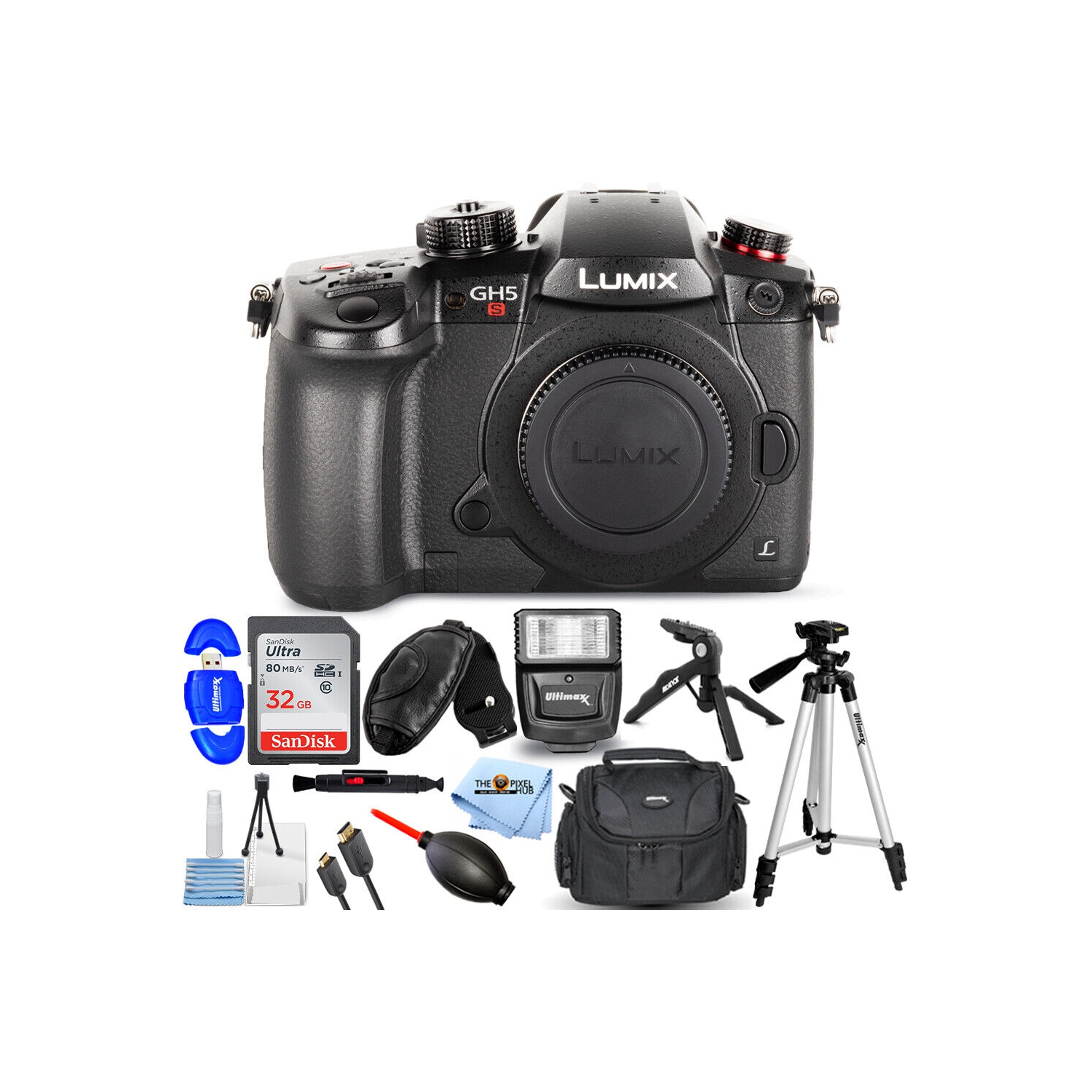 Panasonic Lumix DC-GH5S Mirrorless Digital Camera + 32GB + Flash + Tripod Bundle