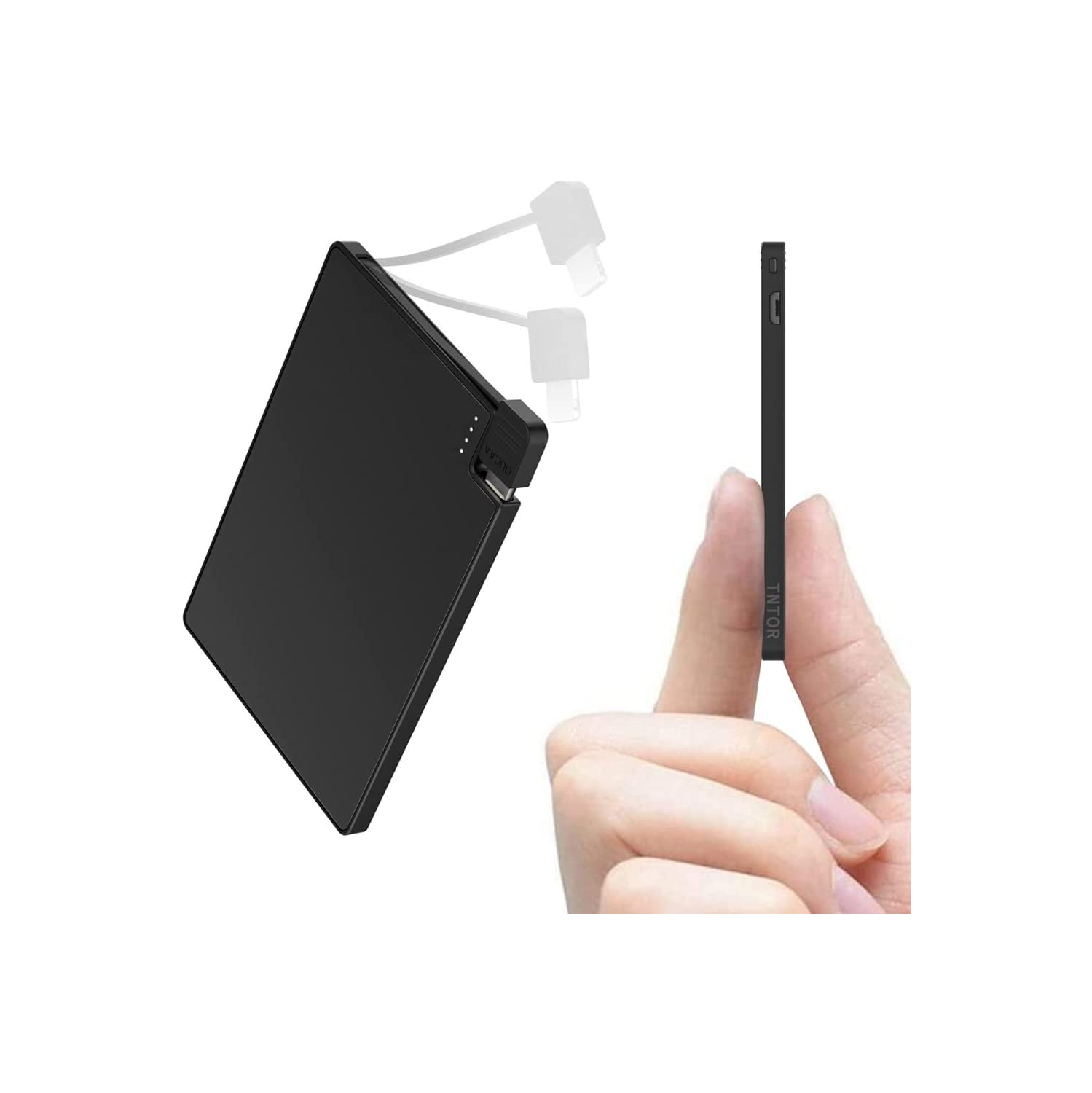 Chargeur portatif mince ExtraCredit de TechLok | taille carte de crédit chargeur portable pour iPhone | recharge rapide avec câble Lightning intégré