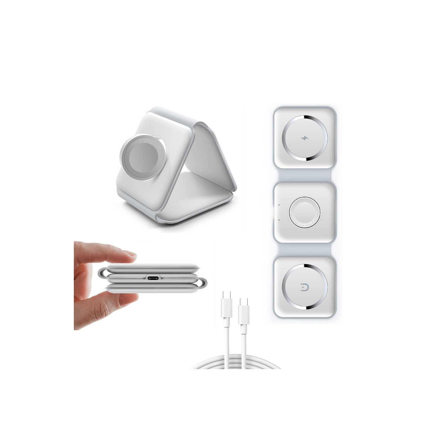 Chargeur portatif 3-en-1 ThirdPower de TechLok pour iPhone | Station de chargement sans fil pour plusieurs appareils Apple Phone | Tapis de