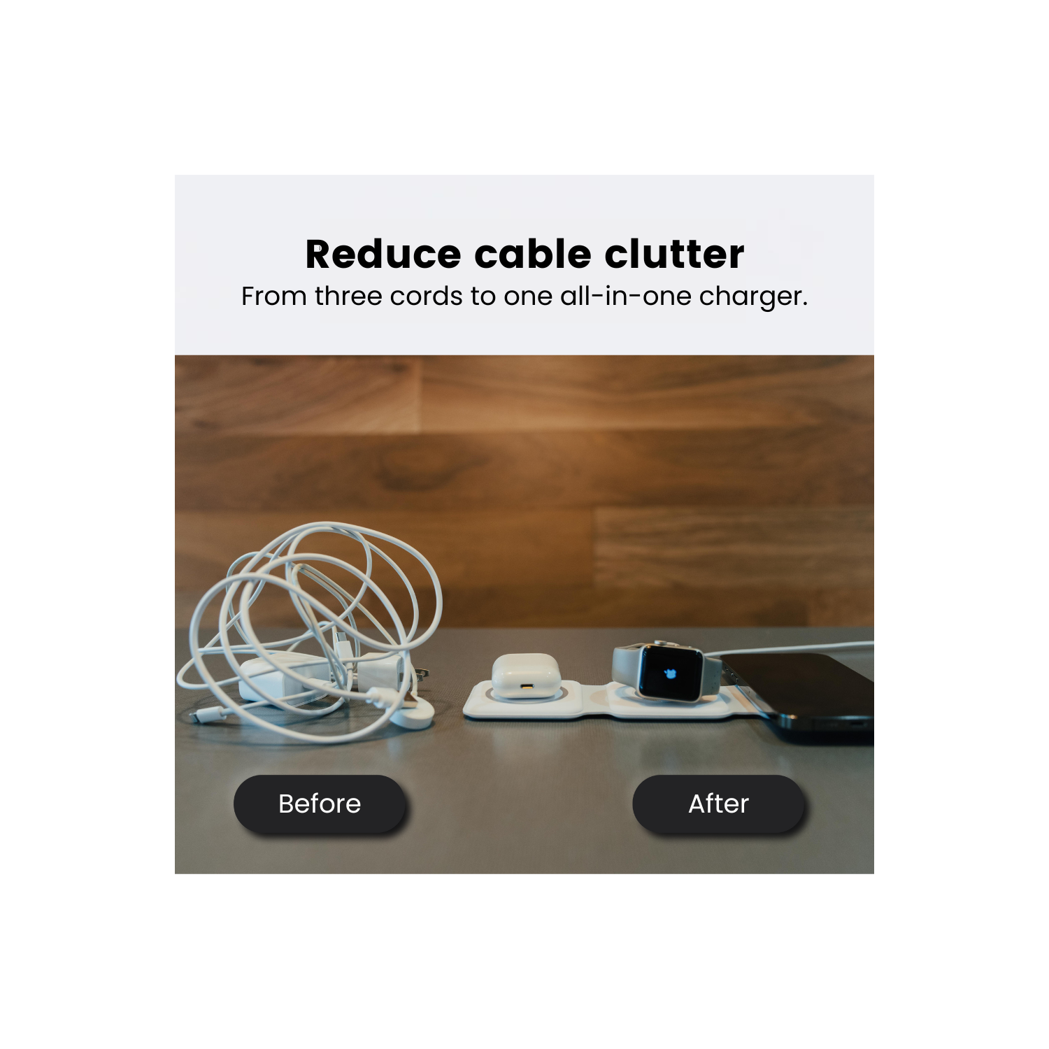 Chargeur portatif 3-en-1 ThirdPower de TechLok pour iPhone | Station de chargement sans fil pour plusieurs appareils Apple Phone | Tapis de