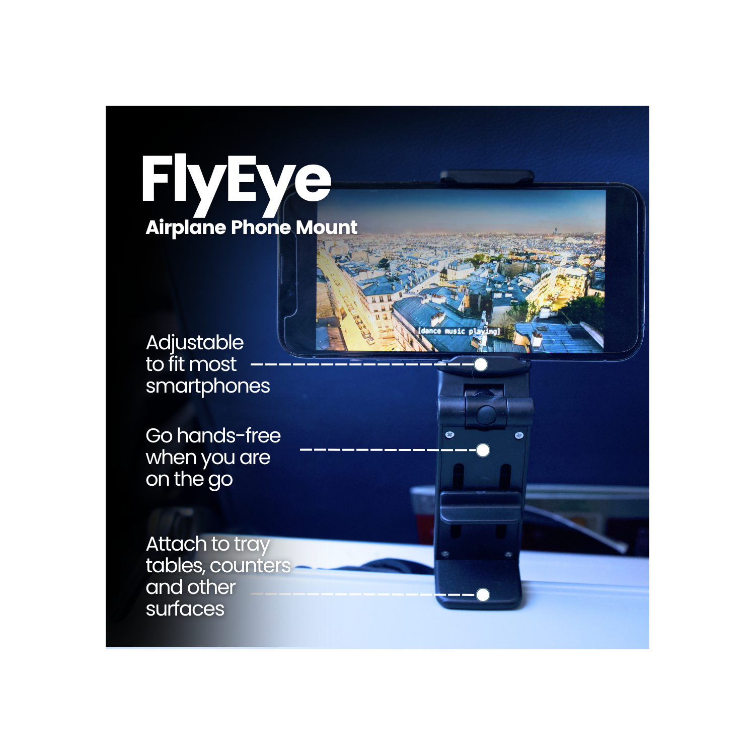TechLok FlyEye In-Flight Airplane Phone Holder | Travel Essential Universal Phone Stand with Adjustable Clamp and 360° Rotation for iPhone & Android