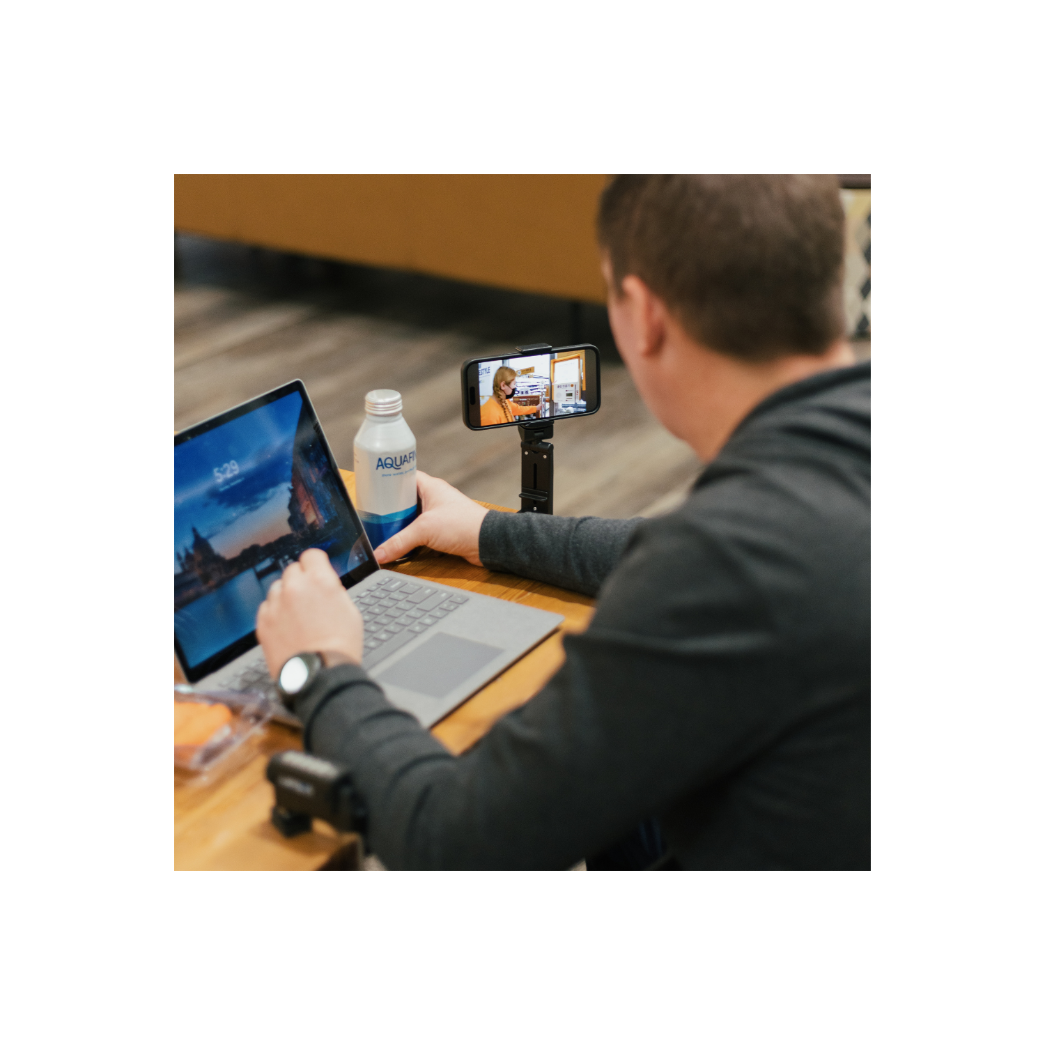 TechLok FlyEye In-Flight Airplane Phone Holder | Travel Essential Universal Phone Stand with Adjustable Clamp and 360° Rotation for iPhone & Android