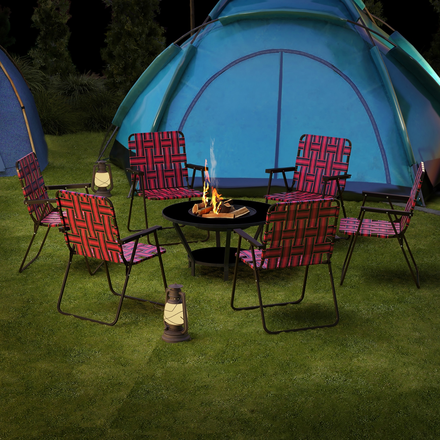 Gymax Set of 4 Patio Folding Web Chair Set Portable Beach Camping Chair Red