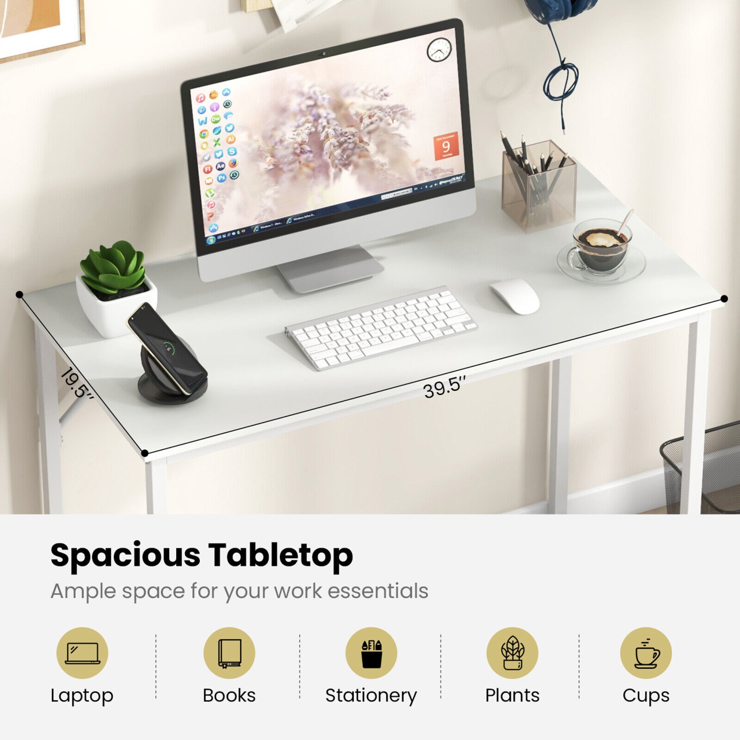 Gymax Home Office PC Table Rectangular Meeting Room Table 40''x19.5'' w/ Metal Frame