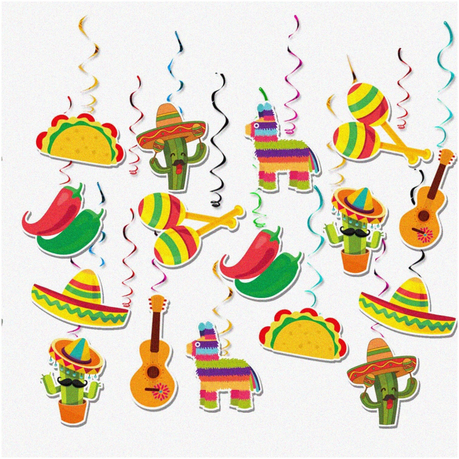 Fiesta Swirls: Taco Twosday & Cinco De Mayo Party Decor - 32Pcs Mexican Fiesta Hanging Swirls for Taco Party & Birthday Celebration