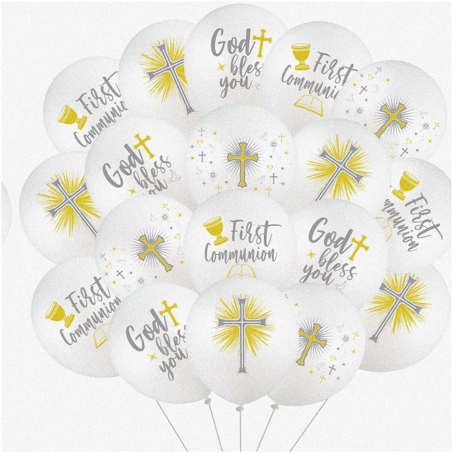 Blessed Moments Balloon Set: 48 Cross Doves & Chalice Latex Balloons - Perfect for Baptism, First Communion, Christening, Confirmation Decorations & Supplies - God Bless You!