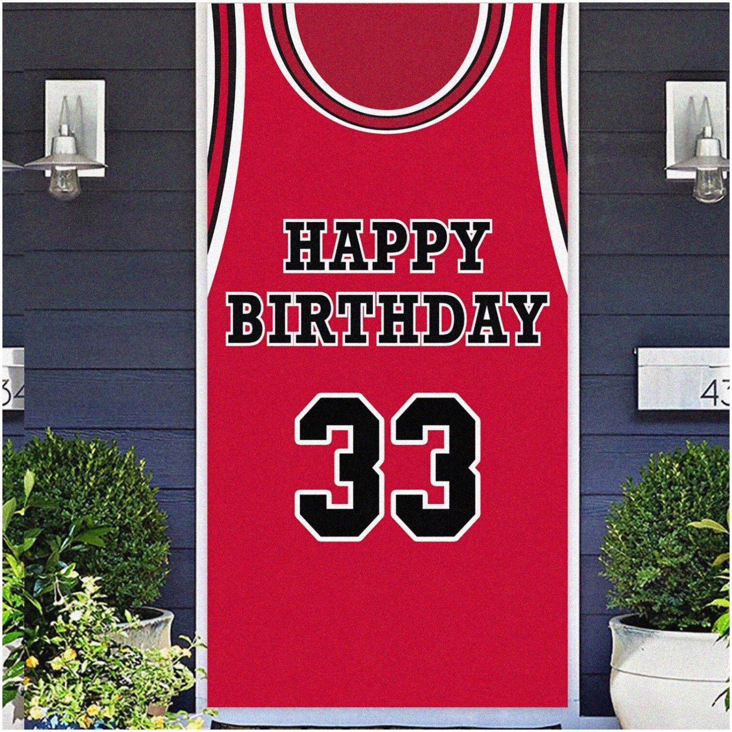 Red Basketball Star 33rd Birthday Banner Backdrop - Sports Theme Decor for Man Cave Party Supplies and Baby Shower Photo Booth Props