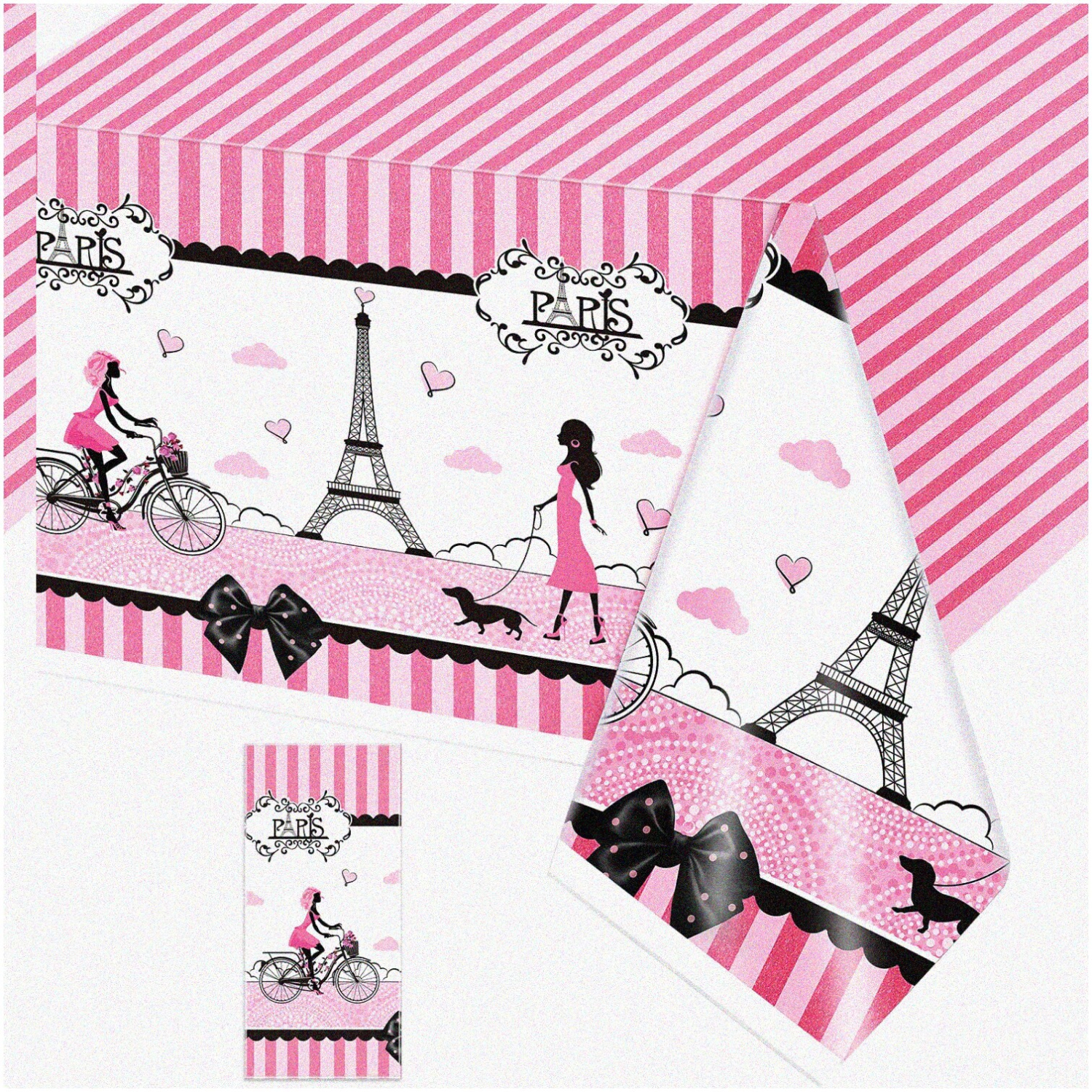 Parisian Princess Party Tablecloth - Ooh La La Pink Plastic Table Cover for Girls Birthday, Baby Shower & Day in Paris Theme Decorations.
