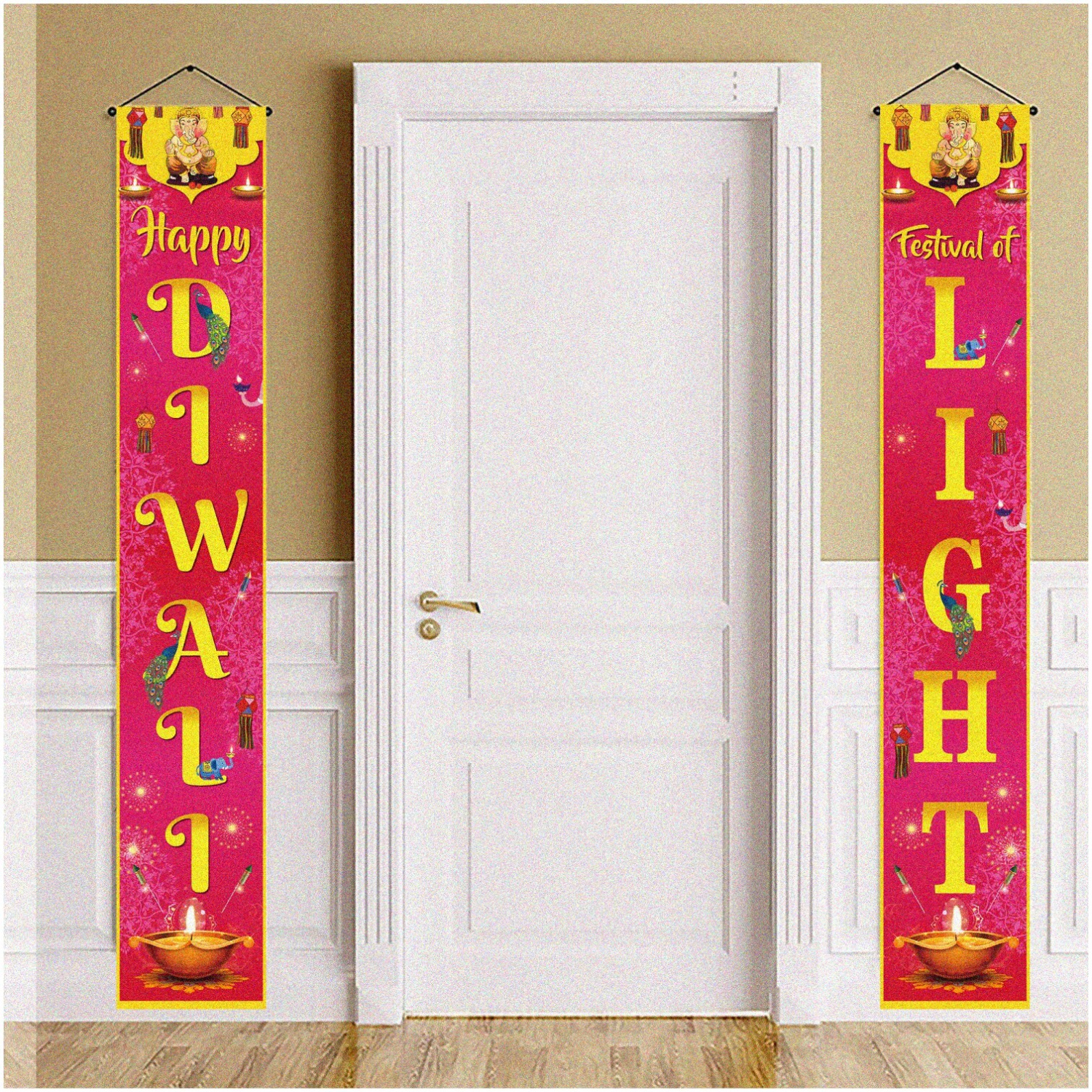 "Diwali Glow Fest Banner - 70.8"X11.8" Happy Diwali Sign for Front Door, India Festival of Light Hanging Banner - Diwali Decorations & Party Supplier"