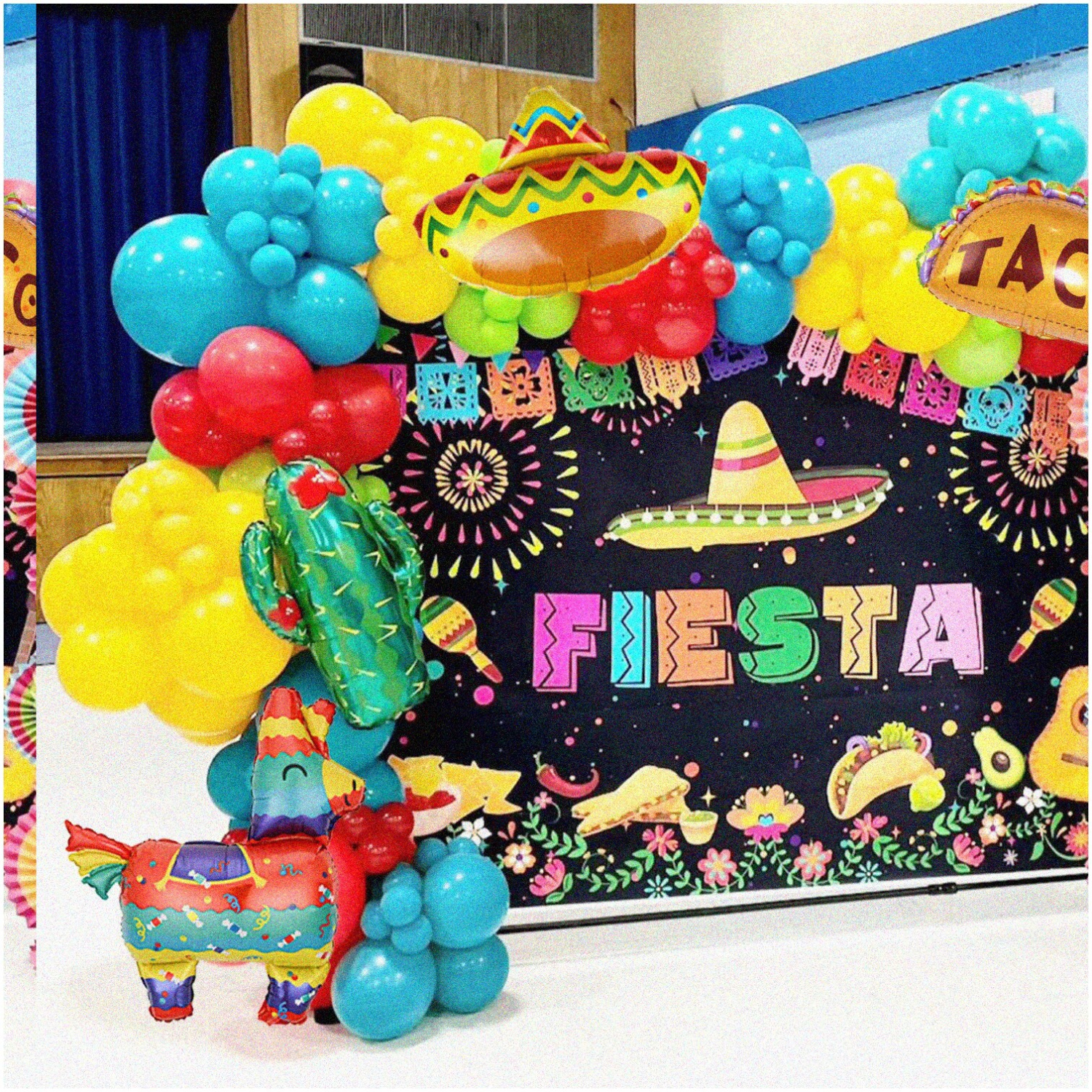 Fiesta Fiesta: Taco Twosday Extravaganza! 159pcs Mexican Party Decor Kit with Taco, Sombrero, Cactus, Llama, and F Balloons. Perfect for Cinco De Mayo, Loteria, and Fiesta-themed B
