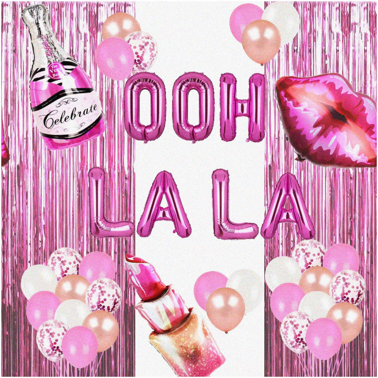 Pink Ooh La La Party Kit: Glam Balloons for Bridal Shower, Bachelorette, Slumber Sleepover, Spa Ladies & Girls Night - Stylish Party Supplies