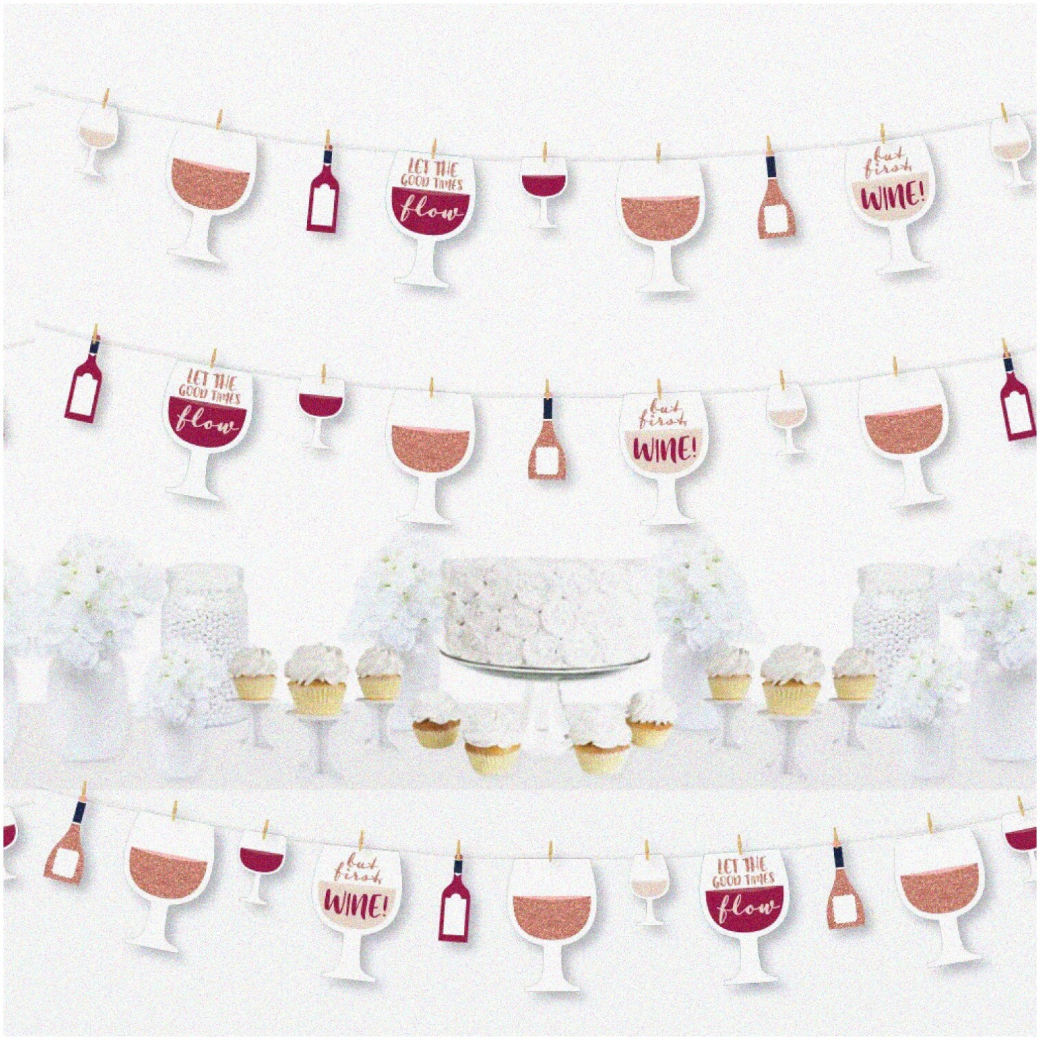 VinoVibe Wine Tasting Soirée Kit - DIY Decorations & Clothespin Garland Banner - 44 Pieces