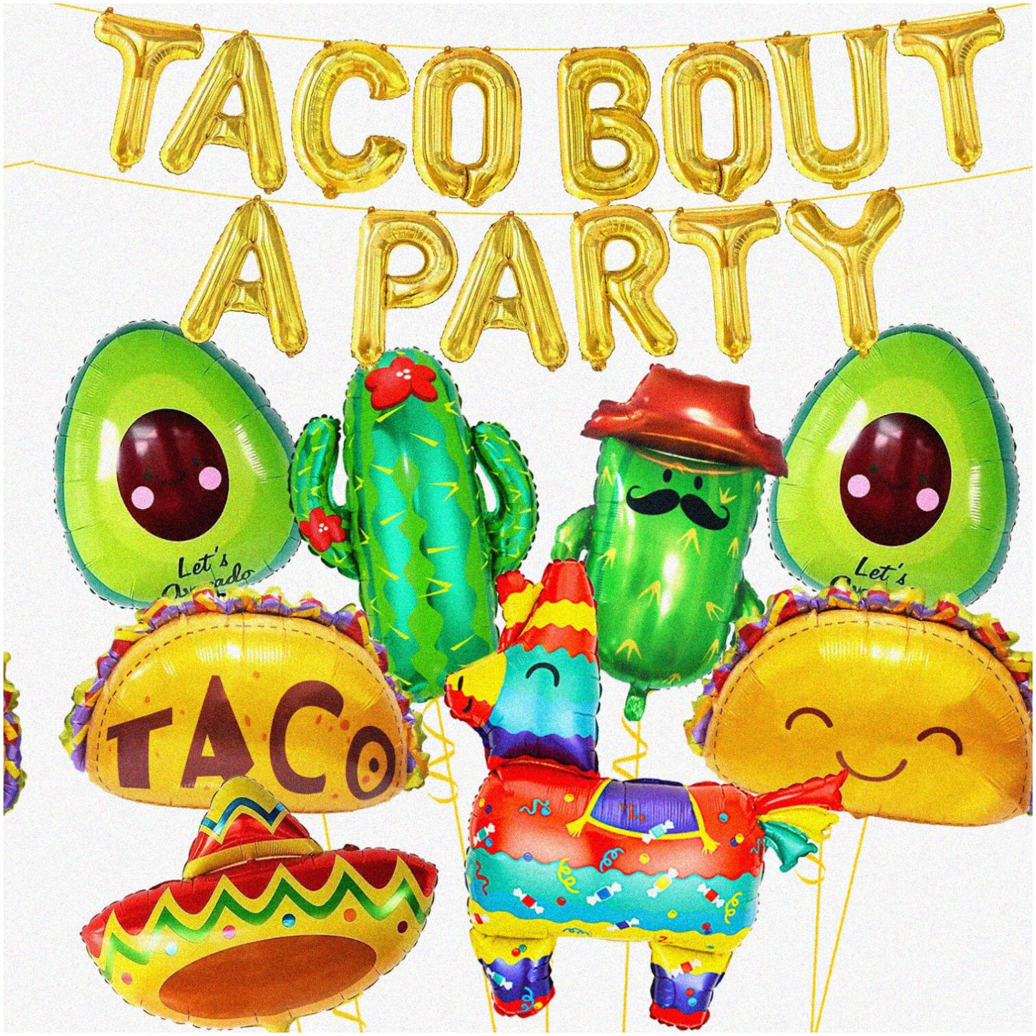 Fiesta Fun Pack: 24Pcs Taco Party Decorations with Mexican Balloons, Cactus, Avocado, Sombrero, Donkey - Cinco De Mayo Celebration Kit