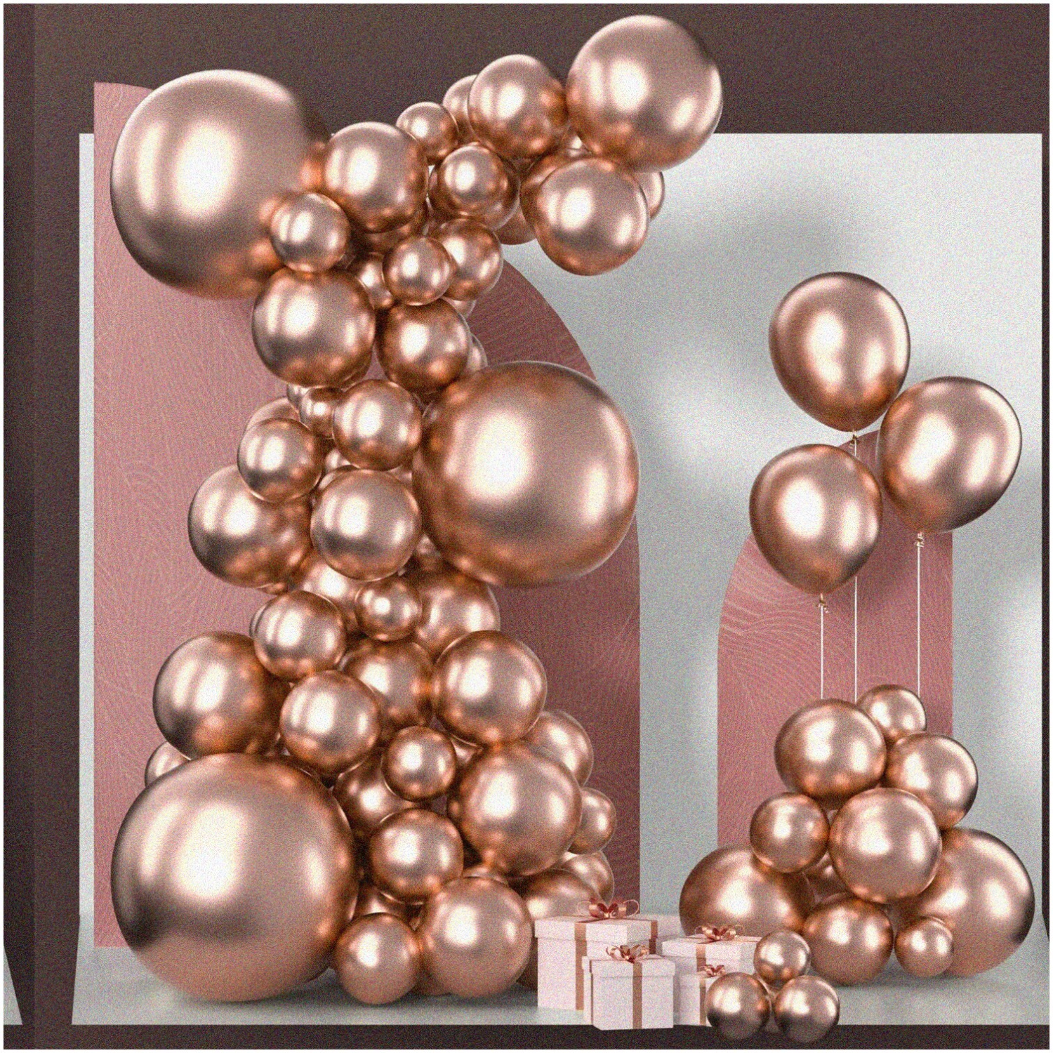 Rose Gold Shimmer Balloon Collection - 100 pcs Metallic Balloons in 18, 12, 10, and 5 Inch Sizes for Stunning Balloon Arches and Party Decor