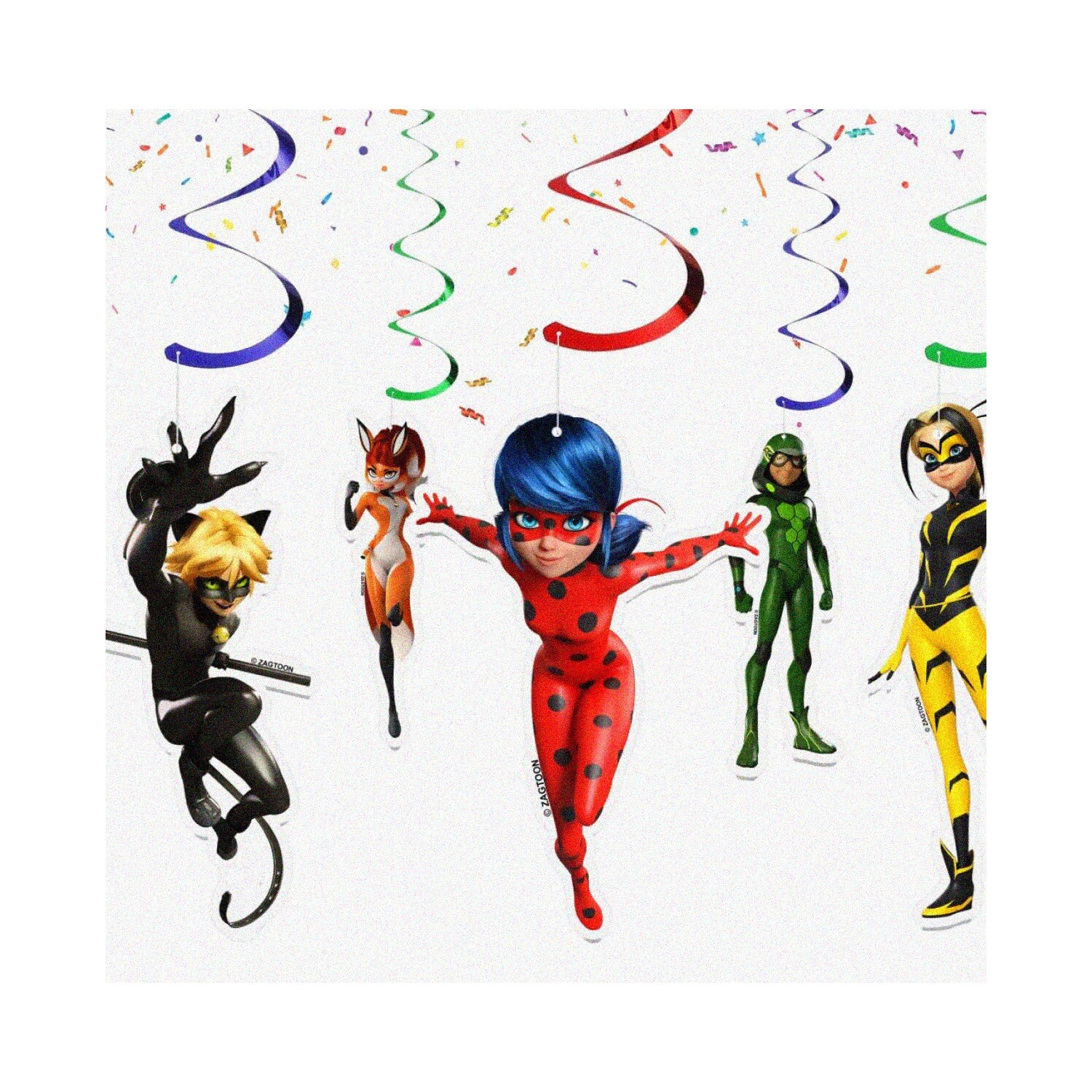 Miraculous Ladybug Party Swirls - 10 Pcs Cartoon Hanging Streamers for Kids' Birthday Decorations