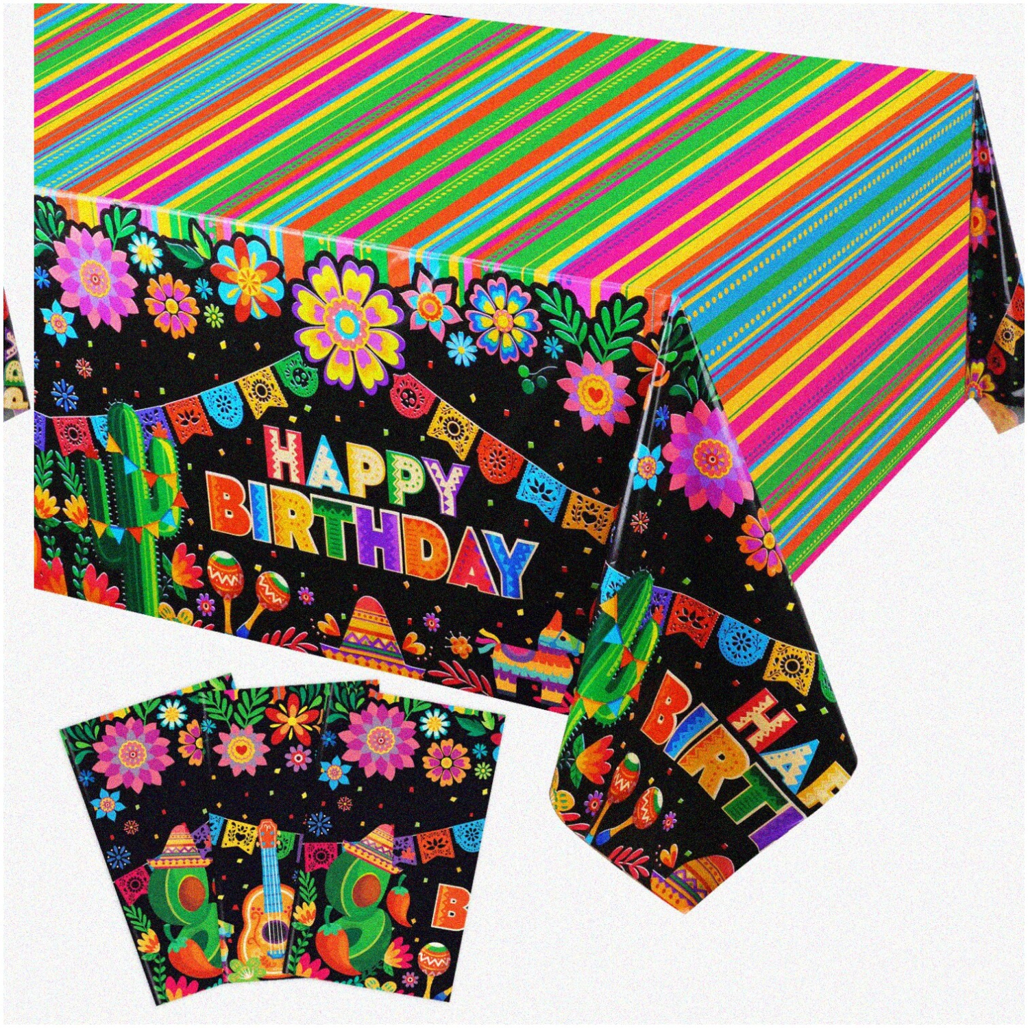 Fiesta Fiesta: Mexicana Taco Night Tablecloth Set - Vibrant Mexican Style Stripes for Cinco De Mayo & Birthday Party Decorations!