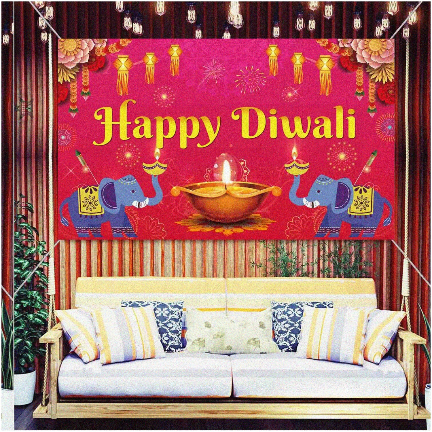 Sparkling Diwali Celebration Backdrop - Vibrant 70.8X43.3inch Banner for India's Festival of Lights. Perfect Diwali Party Supplier - Captivating Photography Background & Party Deco
