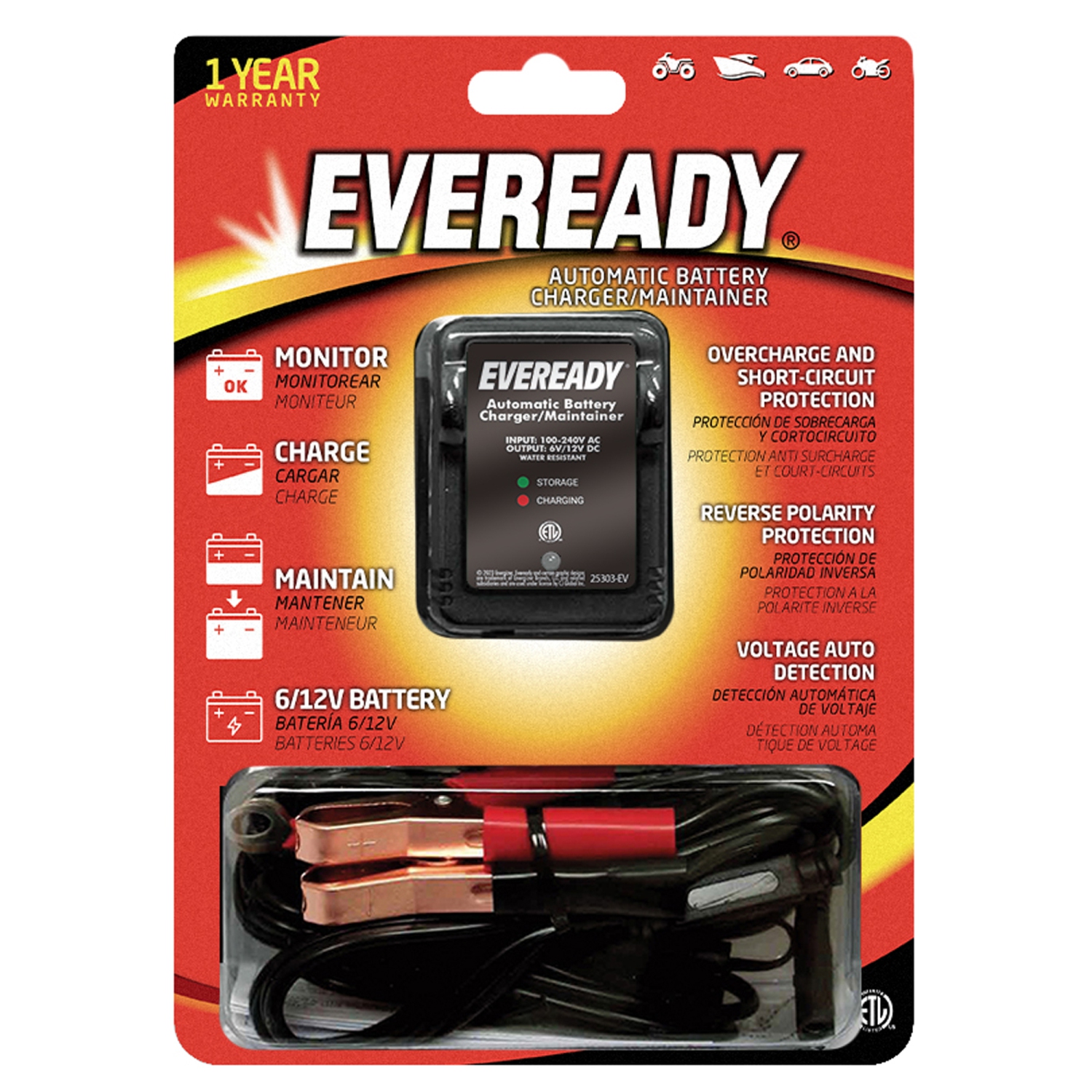 Eveready 1-amp Automatic 6-volt/12-volt Battery Charger/Maintainer - Black
