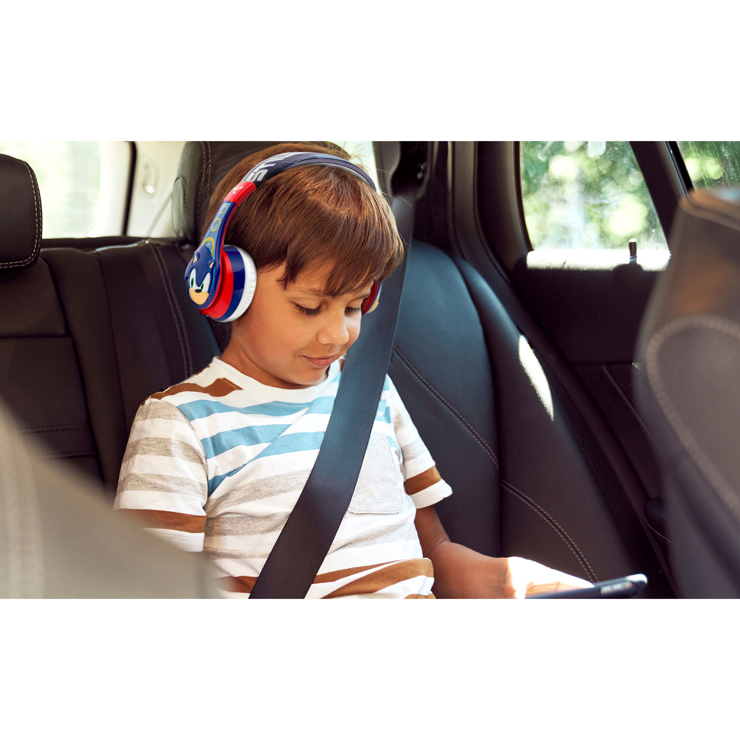 Casque d'écoute Bluetooth pour enfants Sonic de KIDdesigns avec microphone - Bleu/Rouge/Blanc