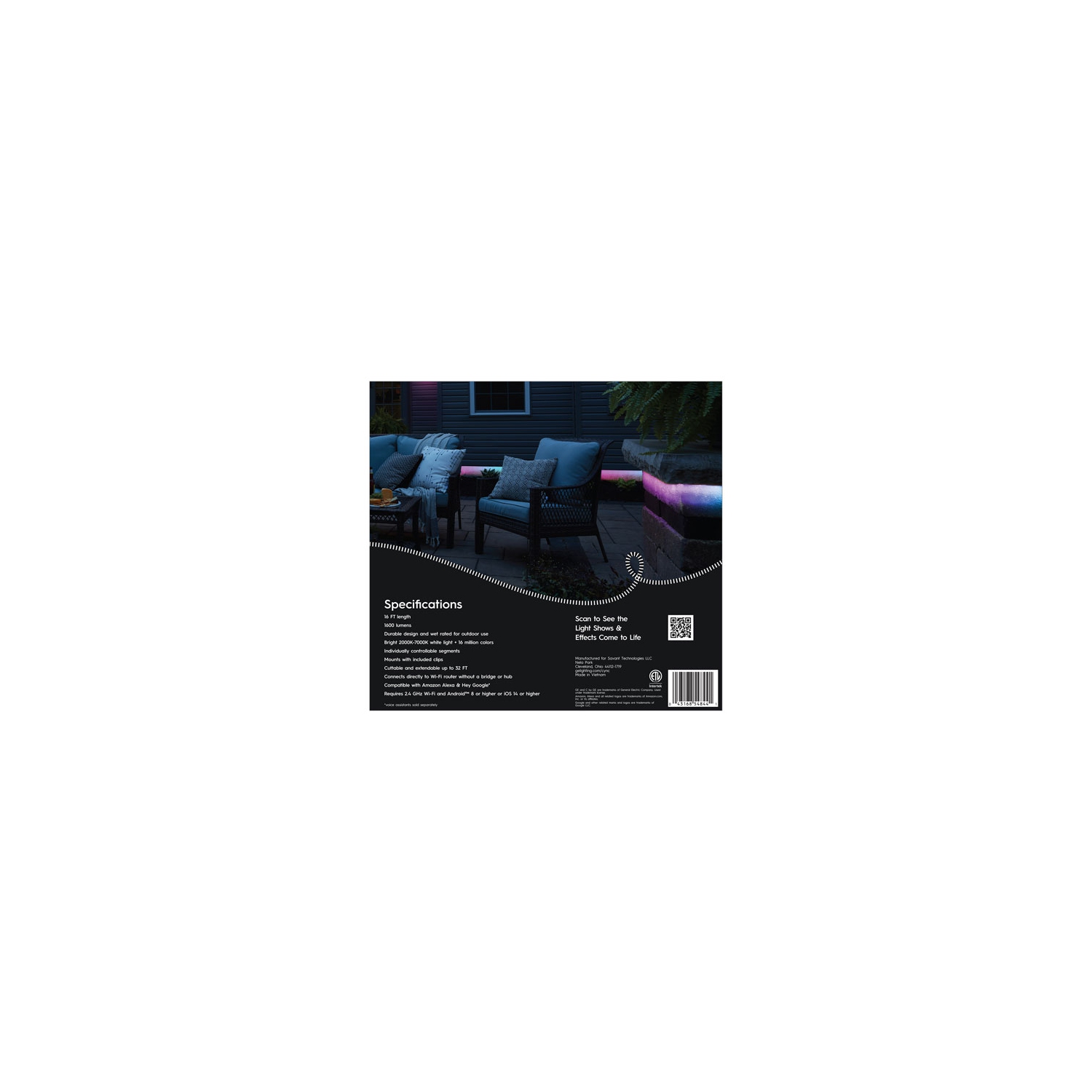 Remis à neuf; 4,9&nbsp;m Cync de GE (16&nbsp;pi.) Bande lumineuse intelligente variable pour l'extérieur de Dynamic Effects - Multicolore