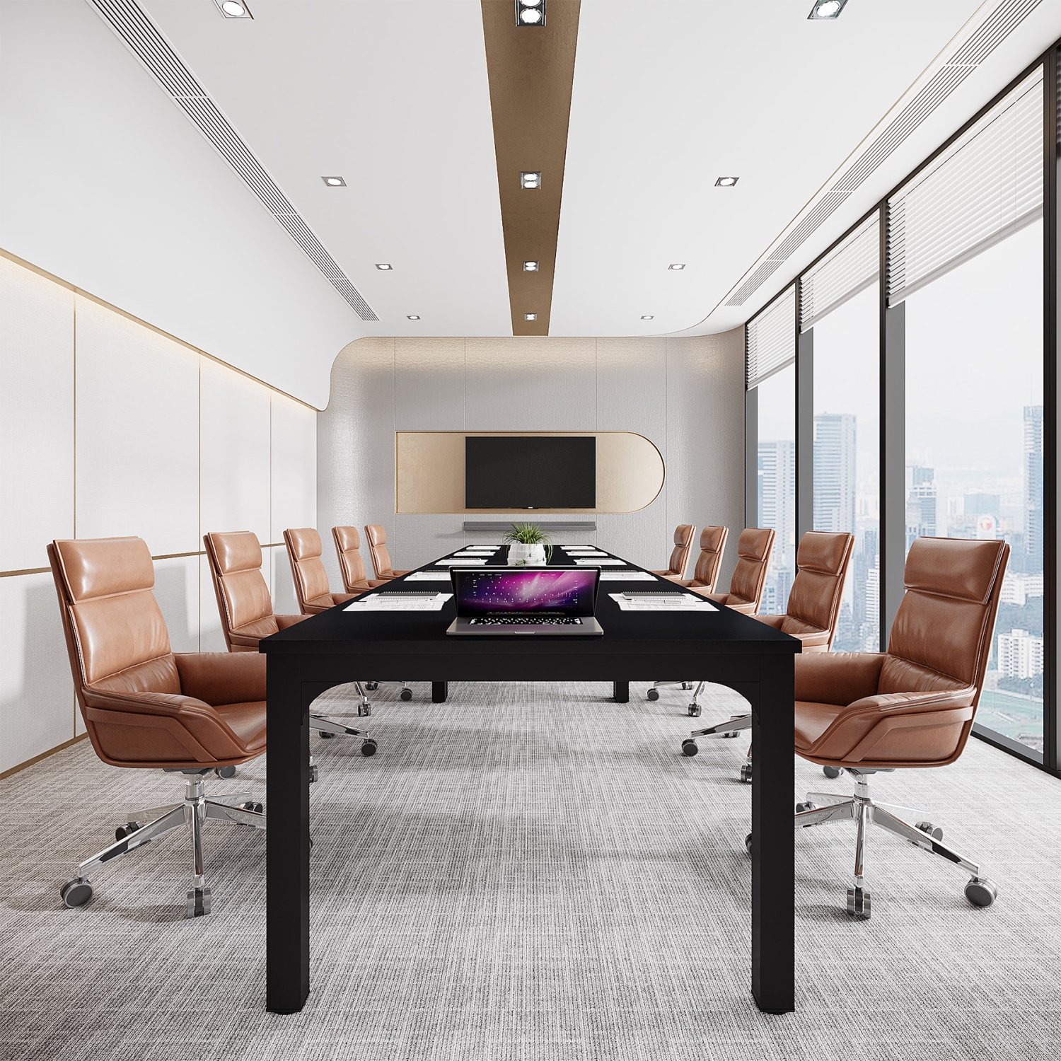 Table de salle de conférence Tribessans de 78,74 po, table de séminaire rectangulaire pour 6-8 personnes, noir