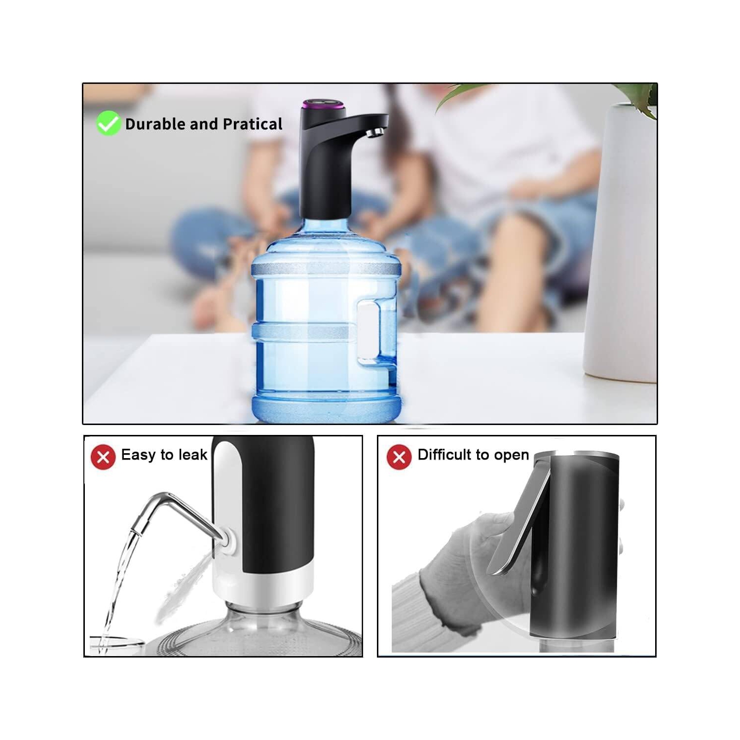 Water Dispenser for 5 Gallon Bottle, DIY Drinking Water Pump,Portable USB Charging Electric Bottle Pump,Dispenser for 2-5 Gallon Jugs, Black