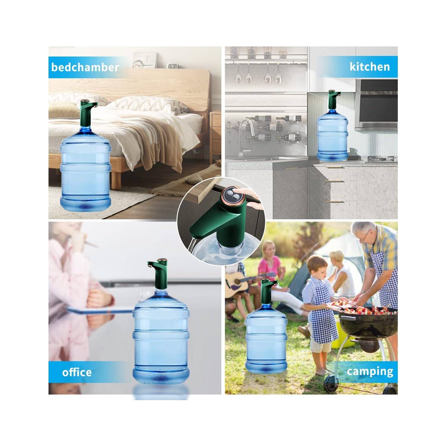 Water Dispenser for 5 Gallon Bottle, DIY Drinking Water Pump,Portable USB Charging Electric Bottle Pump,Dispenser for 2-5 Gallon Jugs, Green