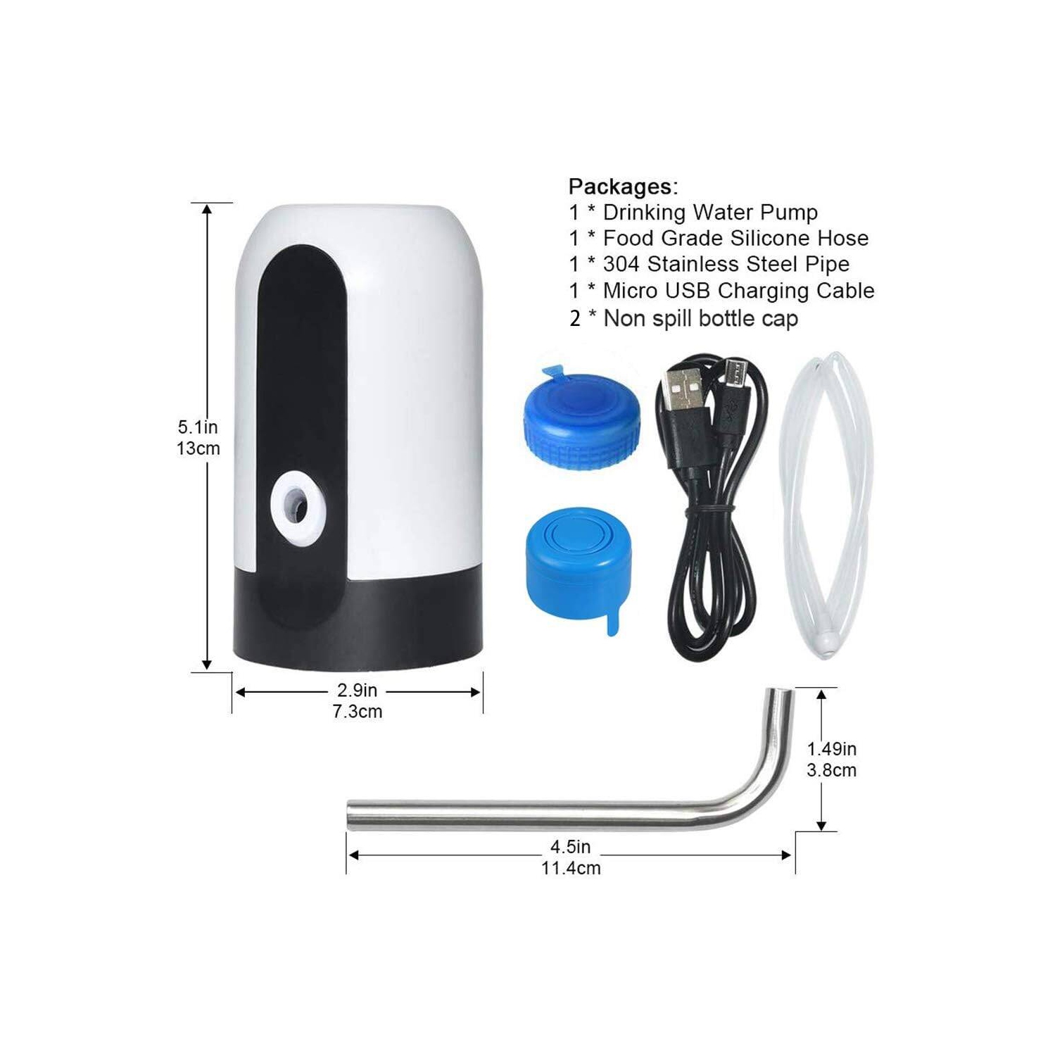 Distributeur d'eau de 5 gallons, pompe pour bidon d'eau de 5 gallons, pompe de recharge USB pour bouteille d'eau avec bouchon de bouteille