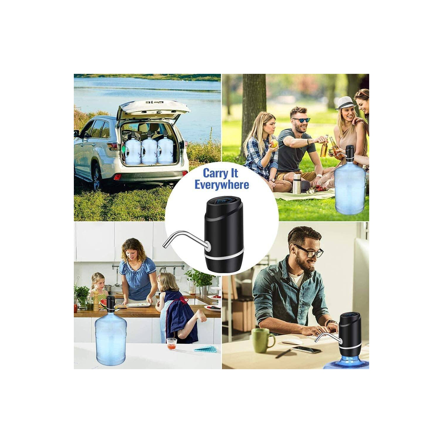 Pompe pour bouteille d'eau, pompe à eau pour bouteille de 5 gallons, recharge USB pompe à eau potable automatique pour la maison, extérieur, noir