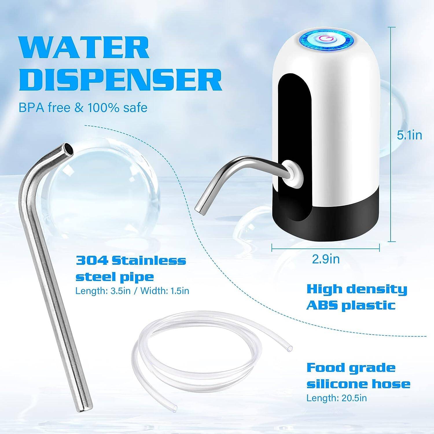 Distributeur d'eau de 5 gallons, distributeur d'eau rechargeable pour bouteille de 5 gallons à chargement par le bas, distributeur d'eau potable