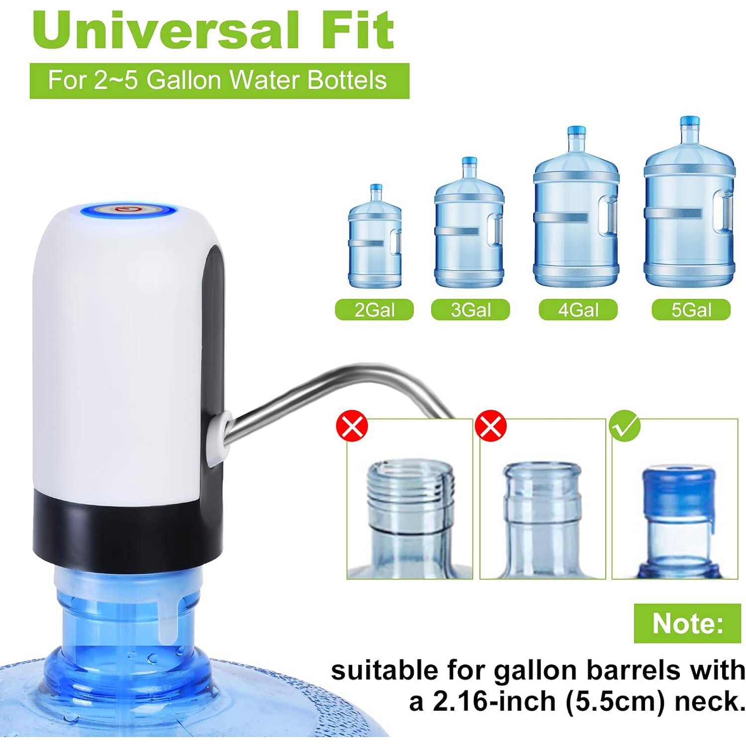 Distributeur d'eau de 5 gallons, pompe à eau potable électrique, pompe à bouteille d'eau automatique portative pour le camping blanc à la maison