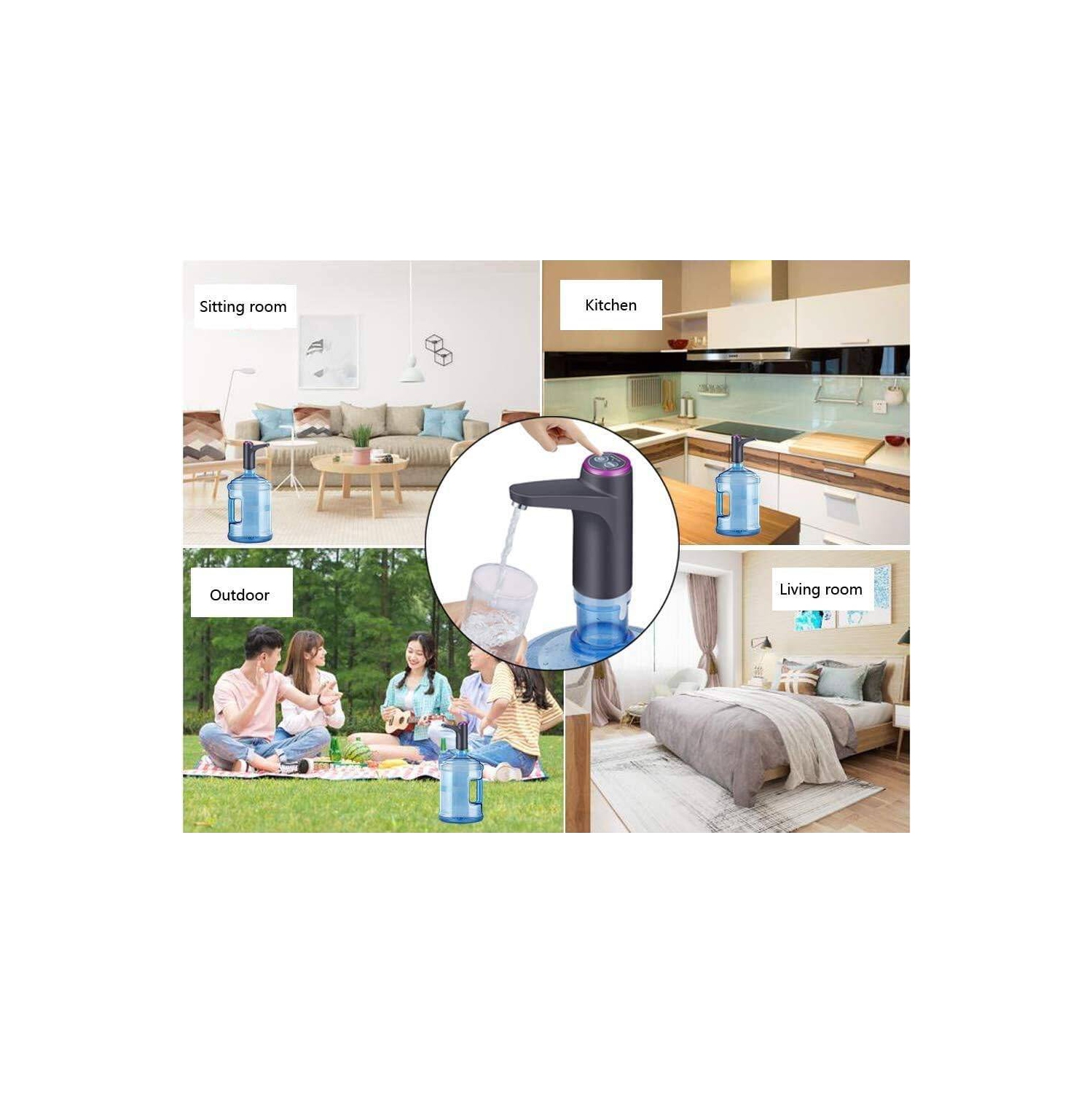 Water Dispenser with USB Electric Charging and Automatic Off Switch, Portable Water Bottle Pump for Universal 3, 4 and 5 Gallon, Black