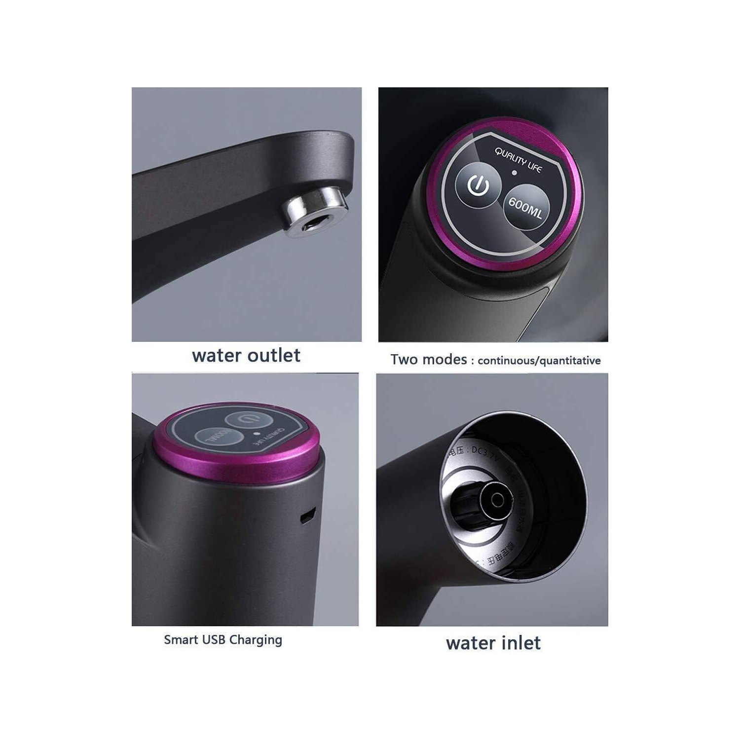 Water Dispenser with USB Electric Charging and Automatic Off Switch, Portable Water Bottle Pump for Universal 3, 4 and 5 Gallon, Black