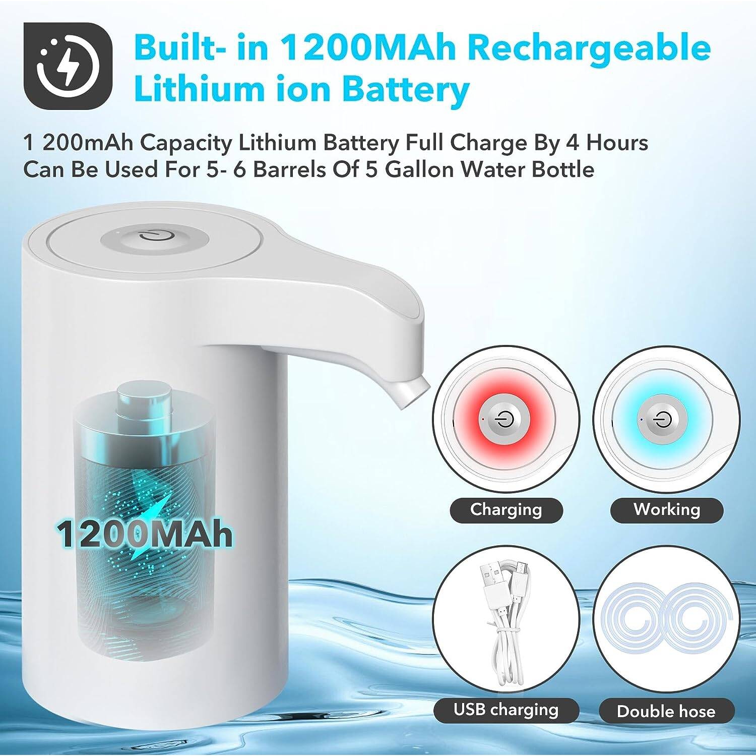 Electric Water Bottle Dispenser, USB Charging Drinking Water Bottle Pump for Home Camping for 5 Gallon Water Jugs Bottles