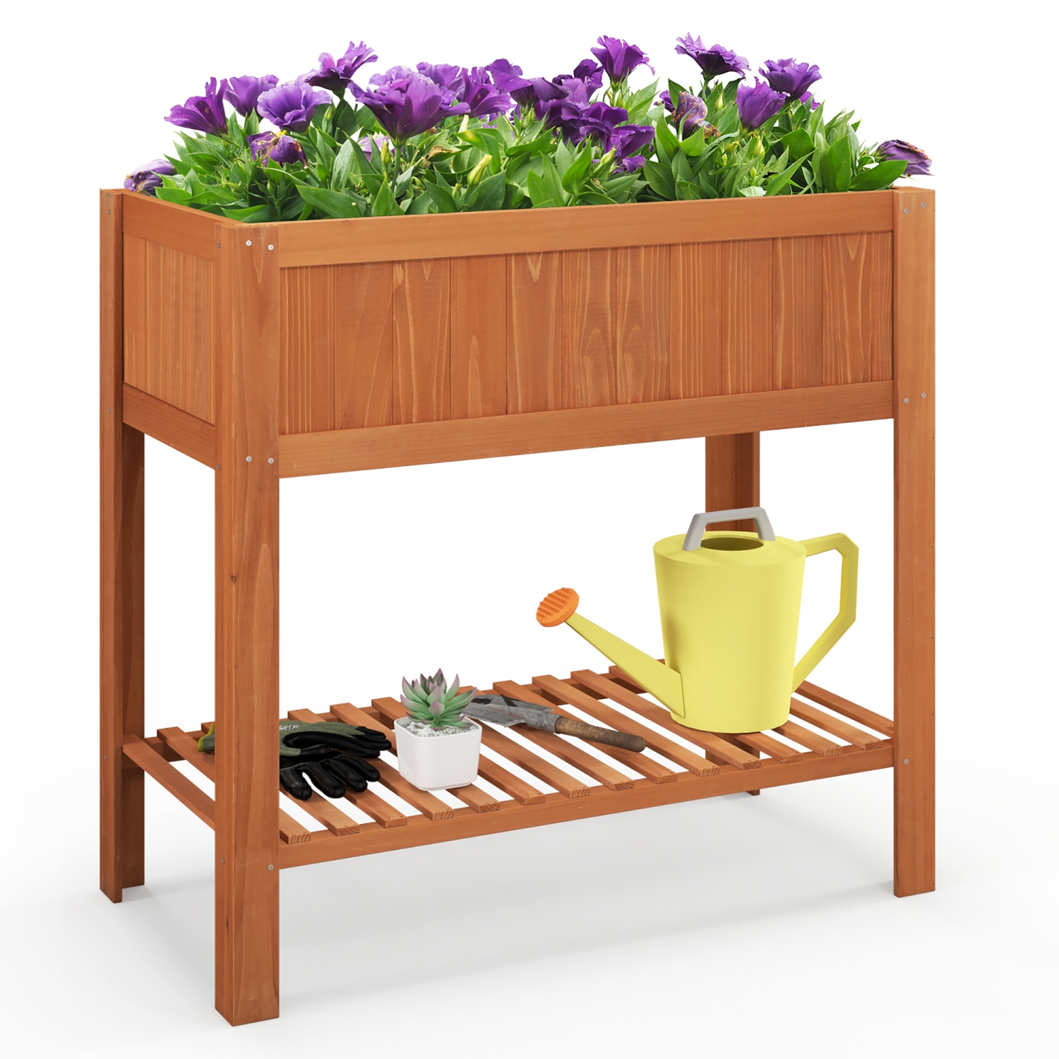 Gymax Raised Garden Bed 39'' L x 19.5'' W x 39'' H Fir Wood Planter Box w/ Bottom Storage Shelf