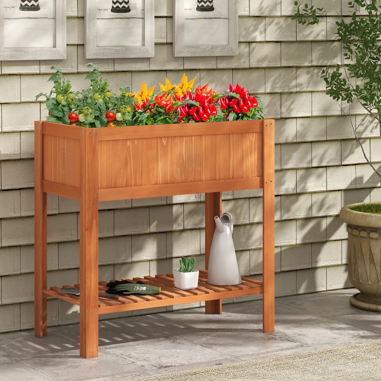 Gymax Raised Garden Bed 39'' L x 19.5'' W x 39'' H Fir Wood Planter Box w/ Bottom Storage Shelf