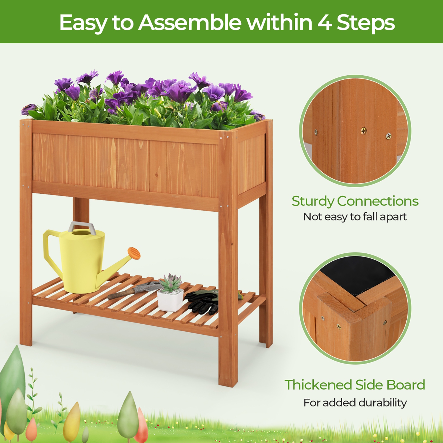 Gymax Raised Garden Bed 39'' L x 19.5'' W x 39'' H Fir Wood Planter Box w/ Bottom Storage Shelf