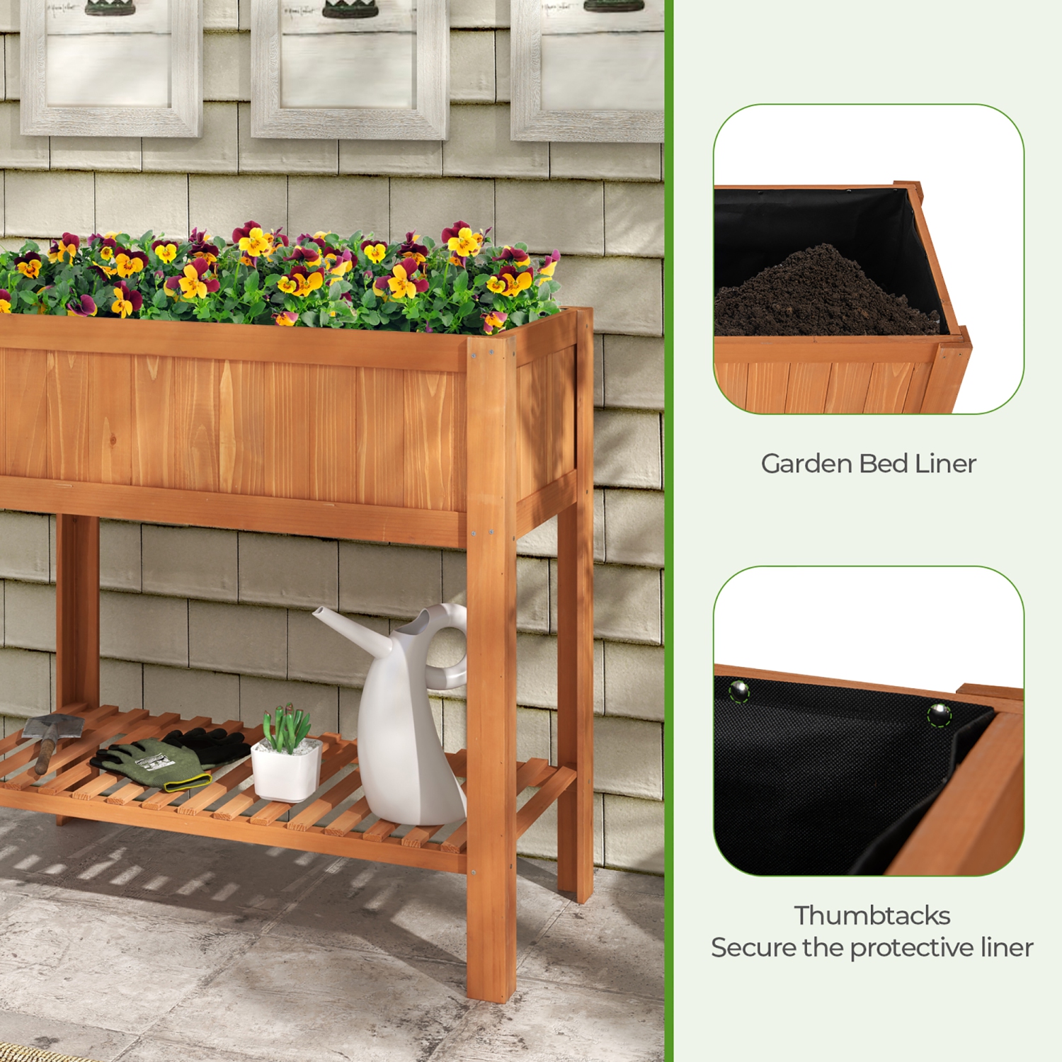 Gymax Raised Garden Bed 39'' L x 19.5'' W x 39'' H Fir Wood Planter Box w/ Bottom Storage Shelf